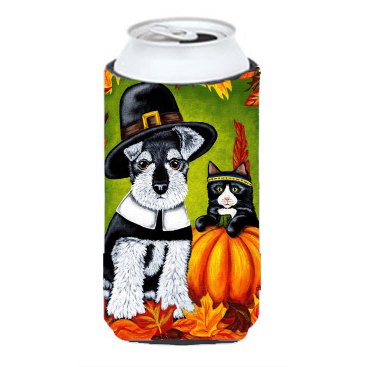 Caroline'S Treasures Thanksgiving Friends Schnauzer Tall Boy Koozie Hugger, Multicolor
