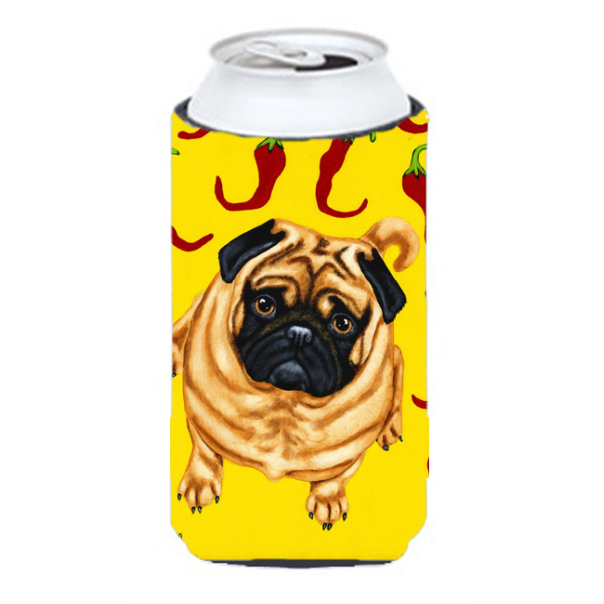 Caroline'S Treasures Pick A Pepper Pug Tall Boy Koozie Hugger, Multicolor