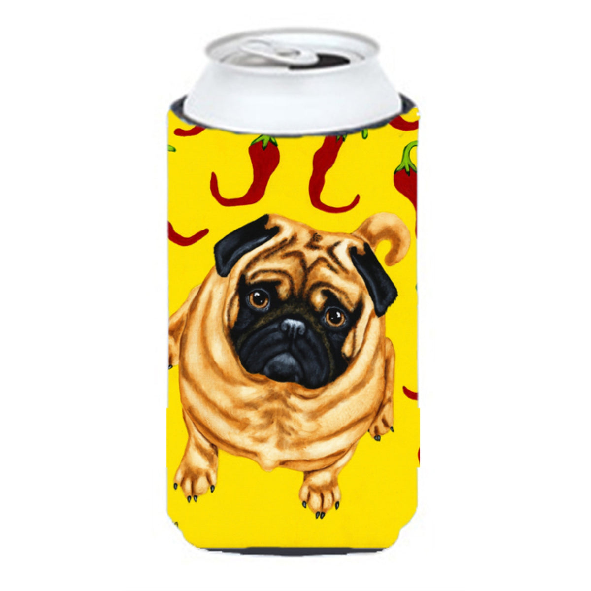 Caroline'S Treasures Pick A Pepper Pug Tall Boy Koozie Hugger, Multicolor