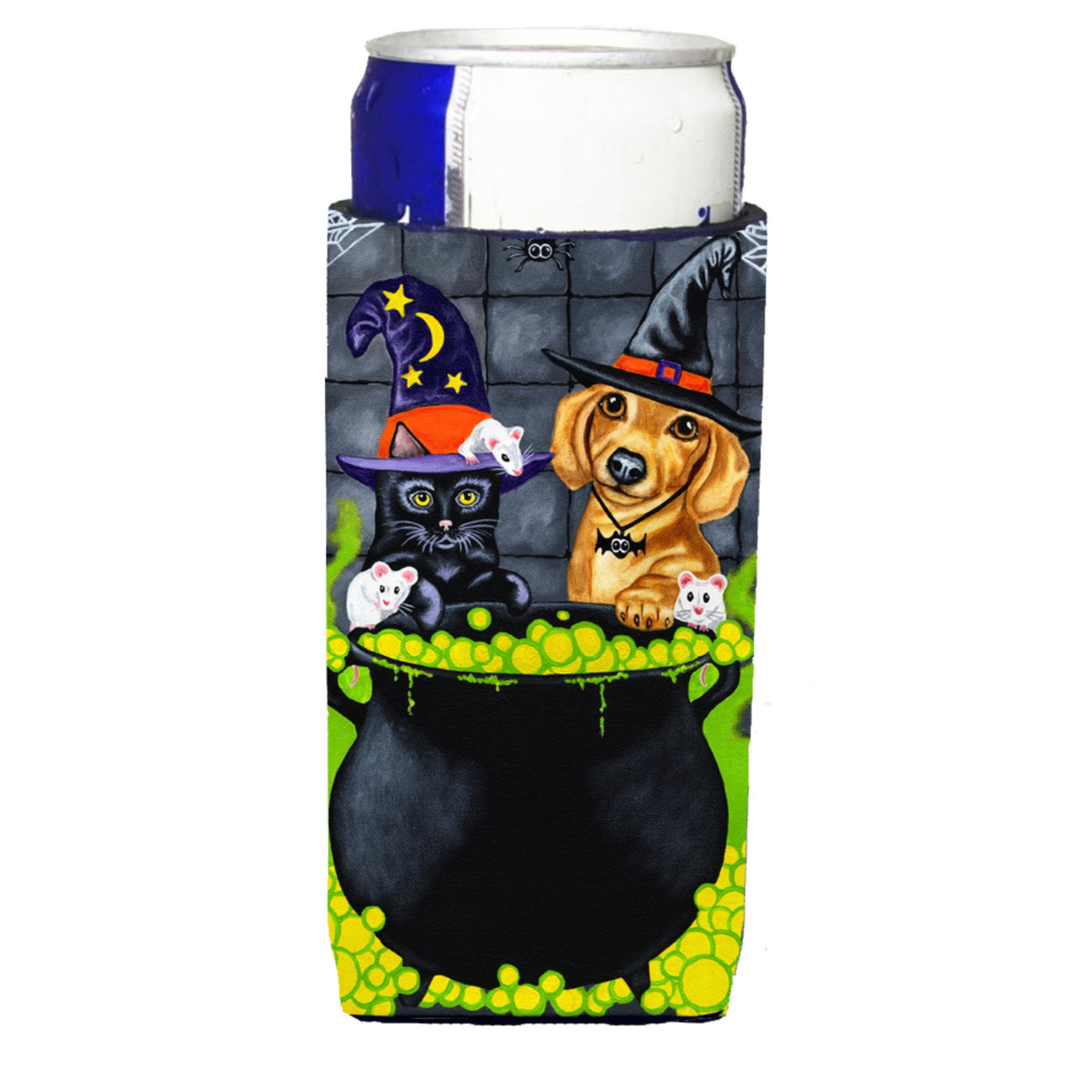 Caroline'S Treasures Brewing Up Trouble Halloween Dachshund Michelob Ultra Koozies For Slim Cans, Multicolor