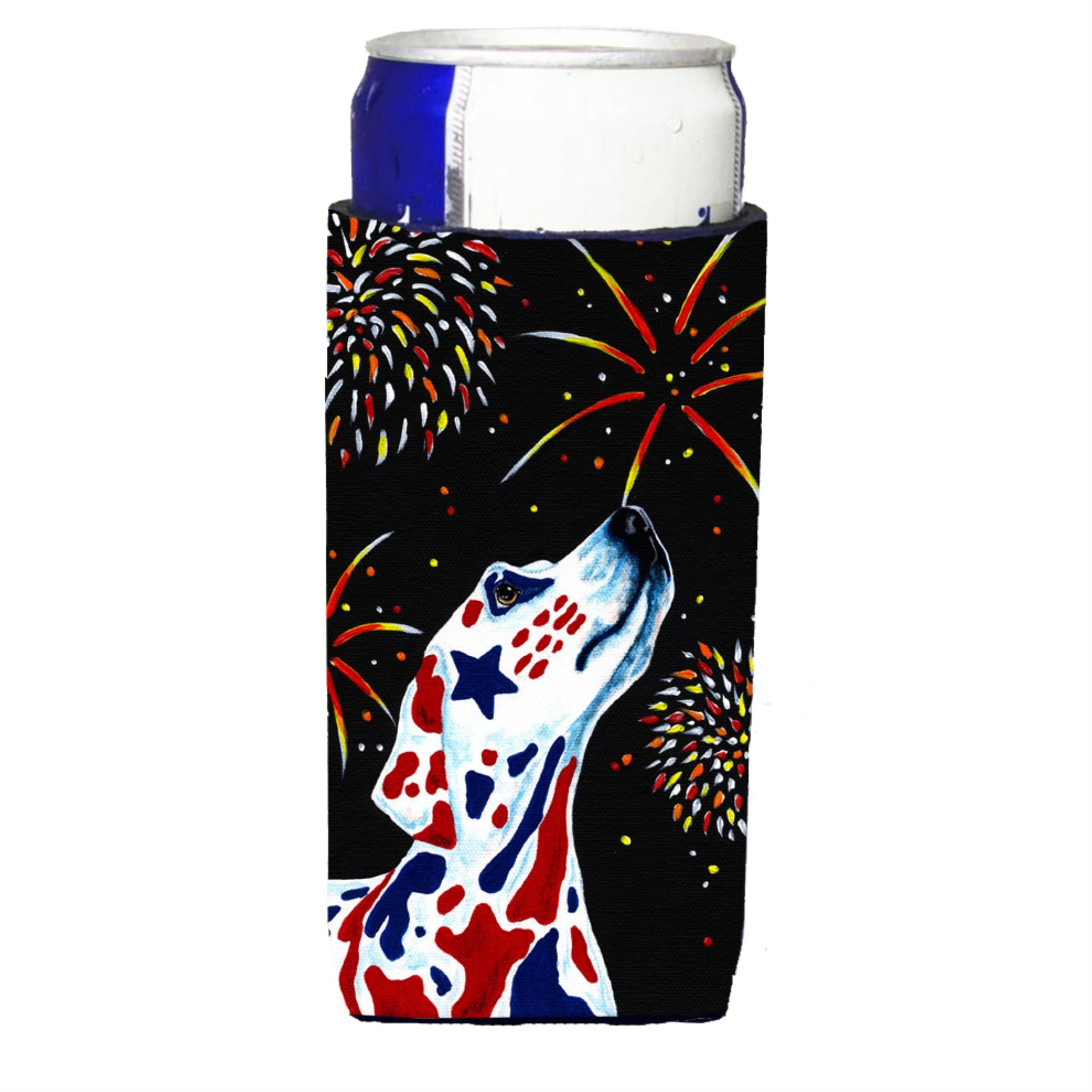 Caroline'S Treasures For Our Hero'S Fireworks Patriotic Dalmatian Michelob Ultra Koozies For Slim Cans, Multicolor