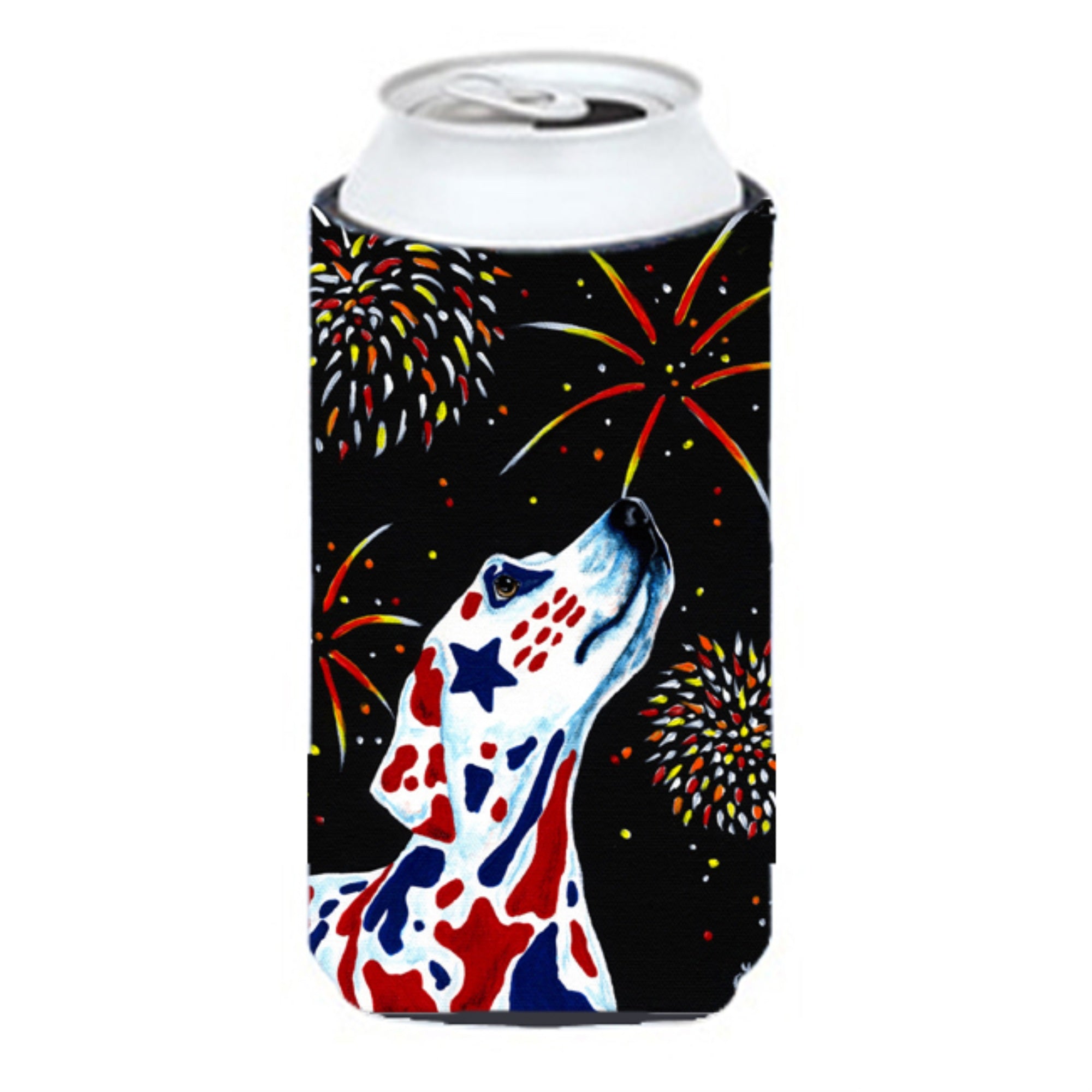 Caroline'S Treasures For Our Hero'S Fireworks Patriotic Dalmatian Tall Boy Koozie Hugger, Multicolor