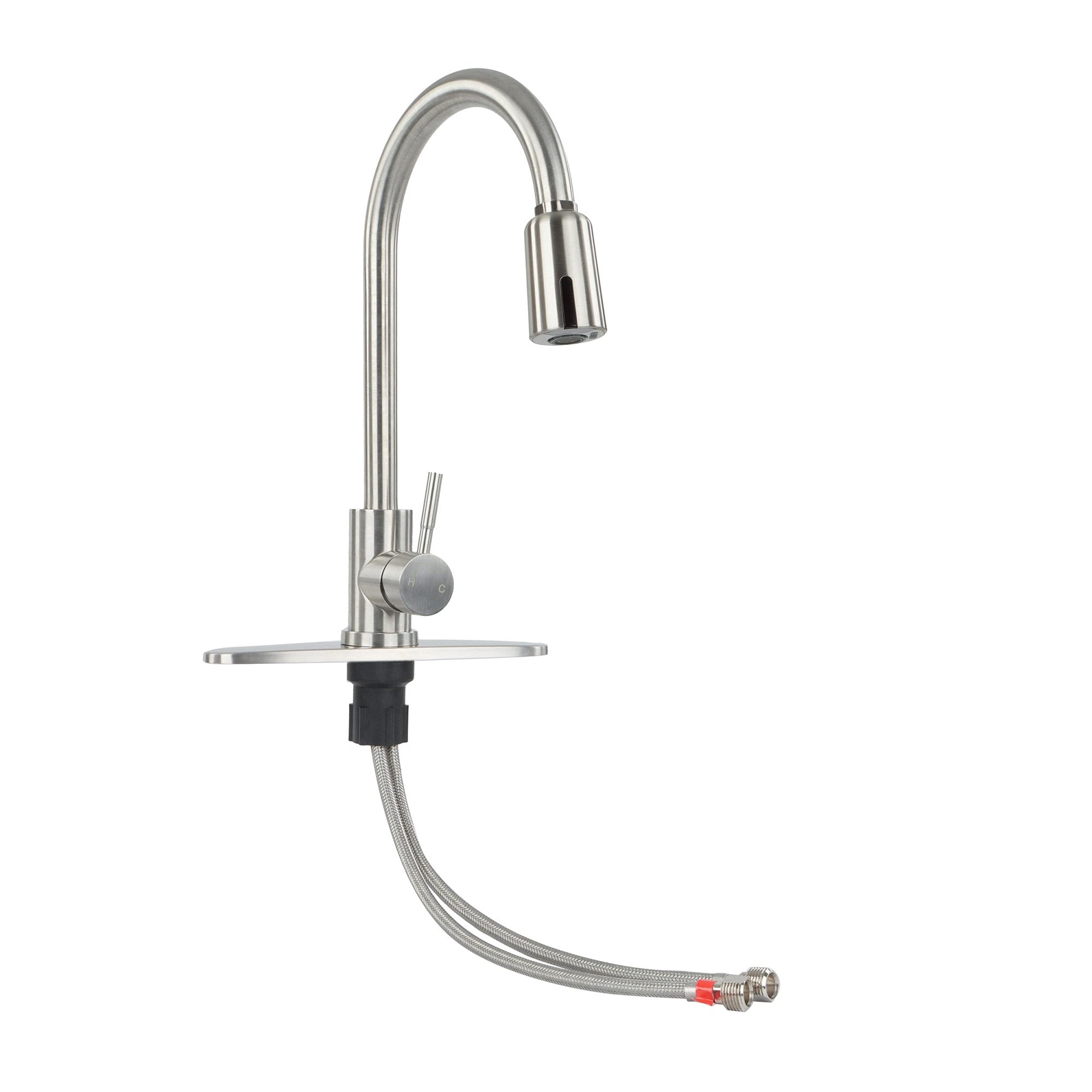 Empire Faucet Touchless Kitchen Faucet - Silver Steel High-Arc Motion Sensor Kitchen Faucet With Optional Deck Plate
