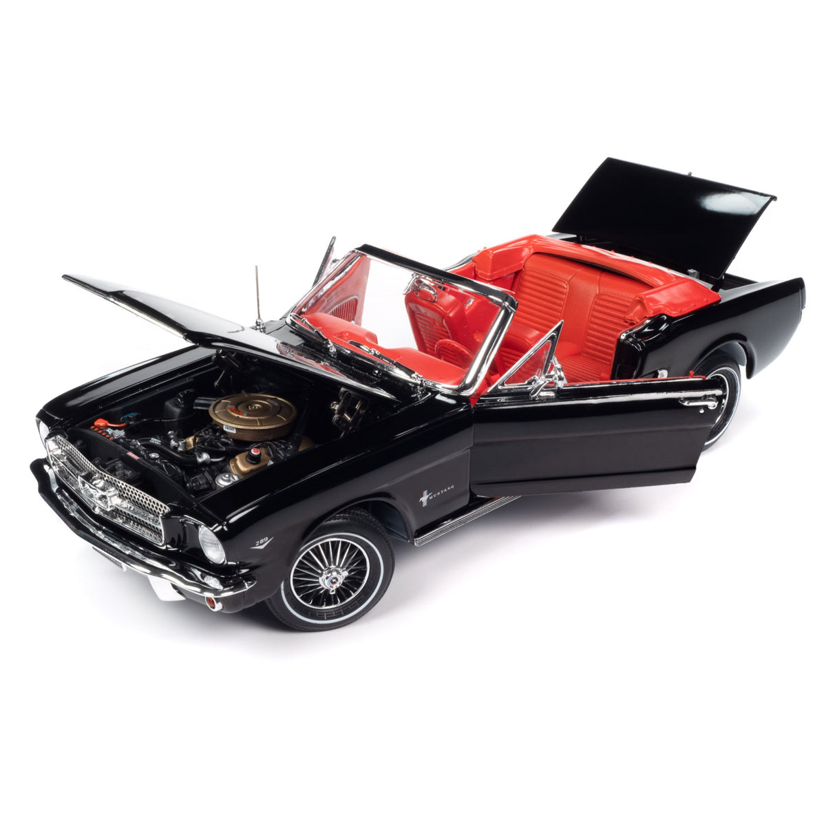 1964 1/2 Ford Mustang Convertible Raven Black With Red Interior 'American Muscle' Series 1/18 Diecast Model Car By Auto World