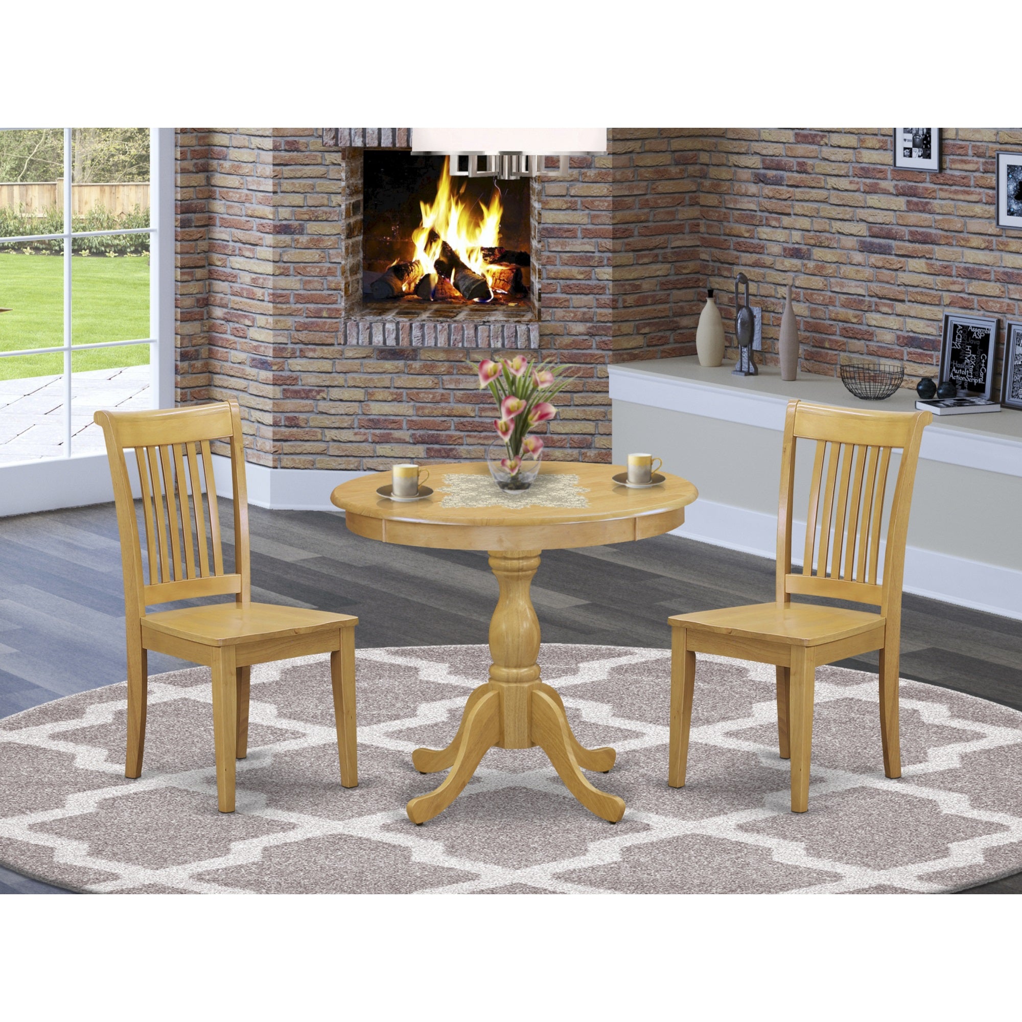 East West Furniture Ampo3-Oak-W 3 Piece Dinette Set Includes 1 Wood Dining Table And 2 Oak Wood Dining Chairs With Slatted Back - Oak Finish