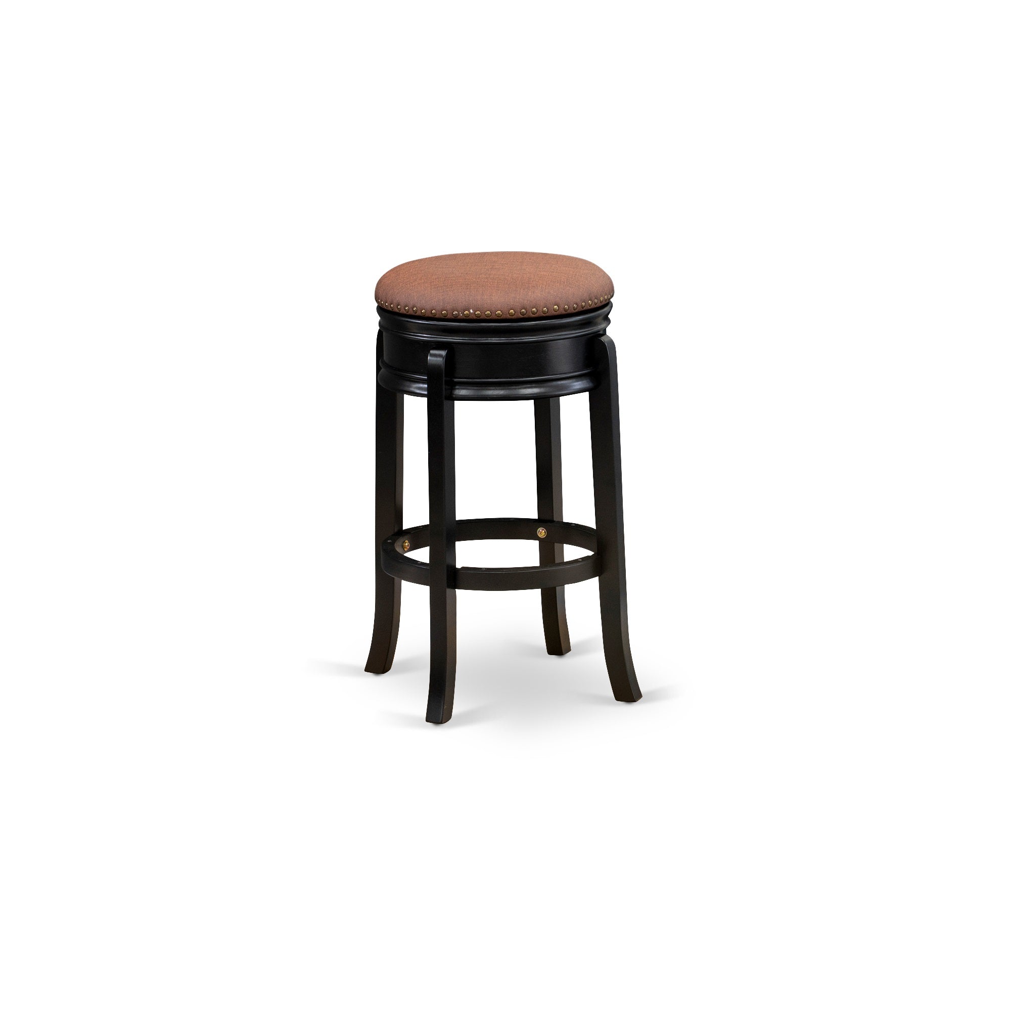 East West Furniture Ams030-112 Stunning Stool Counter Height- Backless Stool With Round Shape - Brown Roast Pu Leather Seat And 4 Real Wood Curved Legs - Counter Bar Stool In Black End