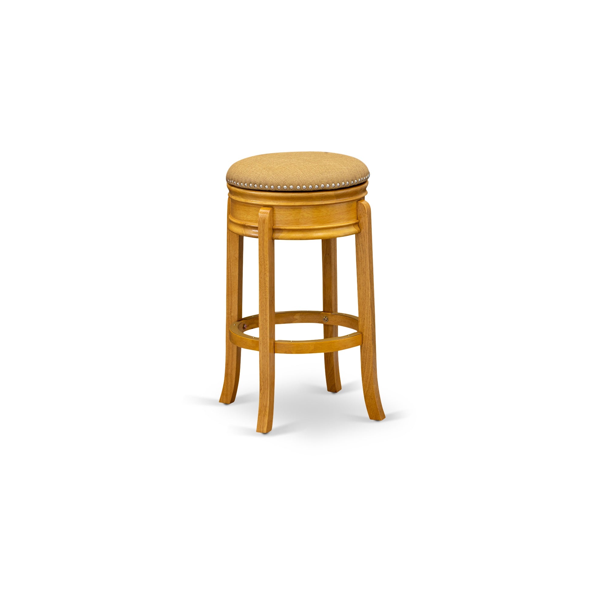 East West Furniture Ams030-416 Amazing Counter Height Bar Stool- Counter Height Bar Stool With Round Shape - Vegas Gold Pu Leather Seat And 4 Solid Wood Curved Legs - Upholstered Bar Stool In Oak Finish