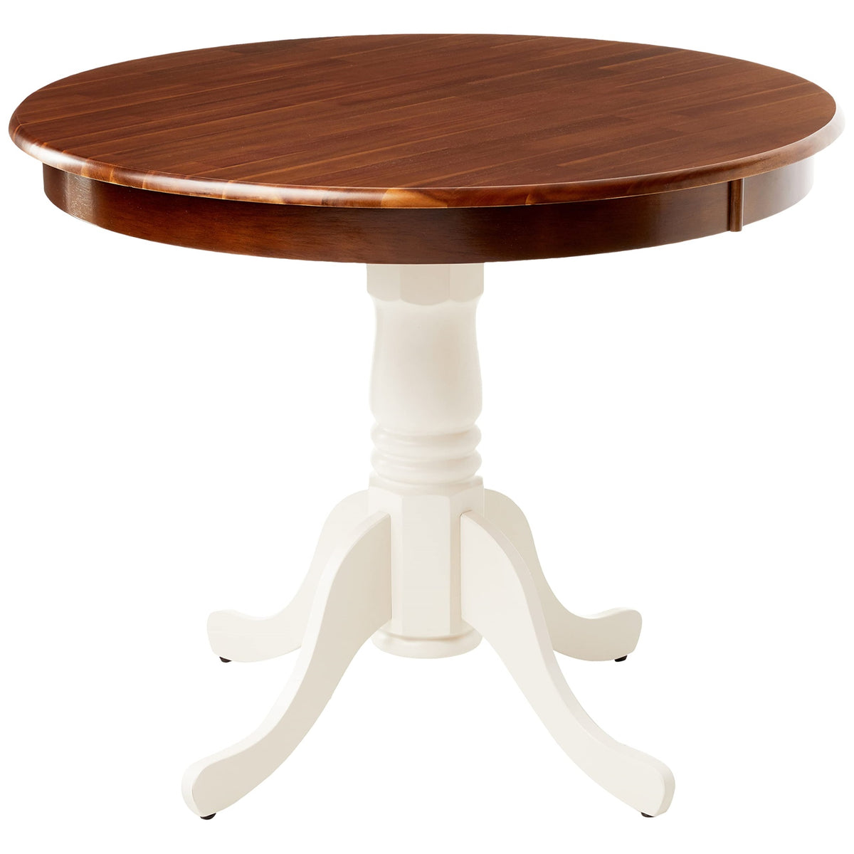 Casafoyer Amt-Wlw-Tp Antique Kitchen Dining Table - A Round Wooden Table Top With Pedestal Base, 36X36 Inch, Walnut & Linen White