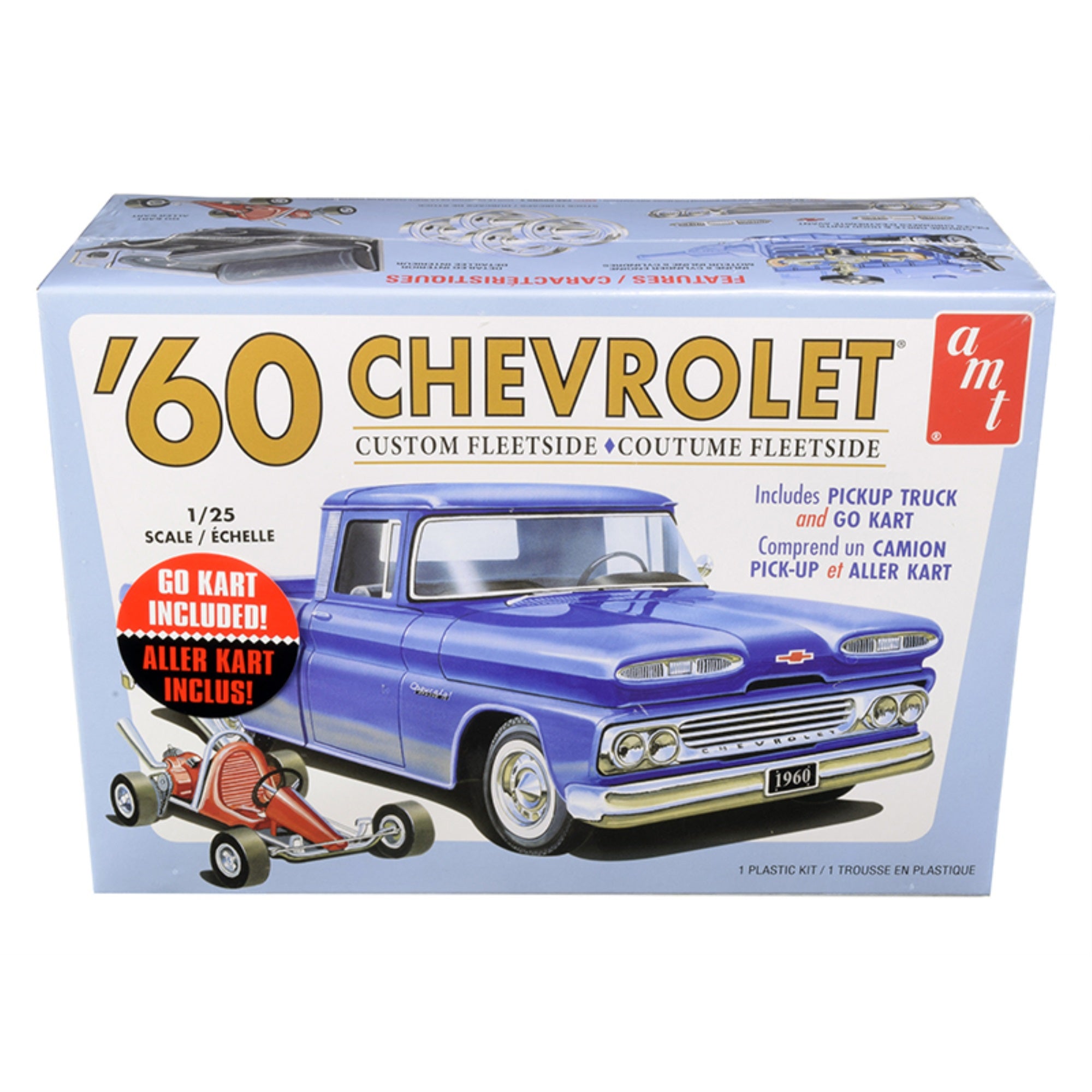 Skill 2 Model Kit 1960 Chevrolet Custom Fleetside Pickup Truck With Go Kart 1/25 Scale Model By Amt
