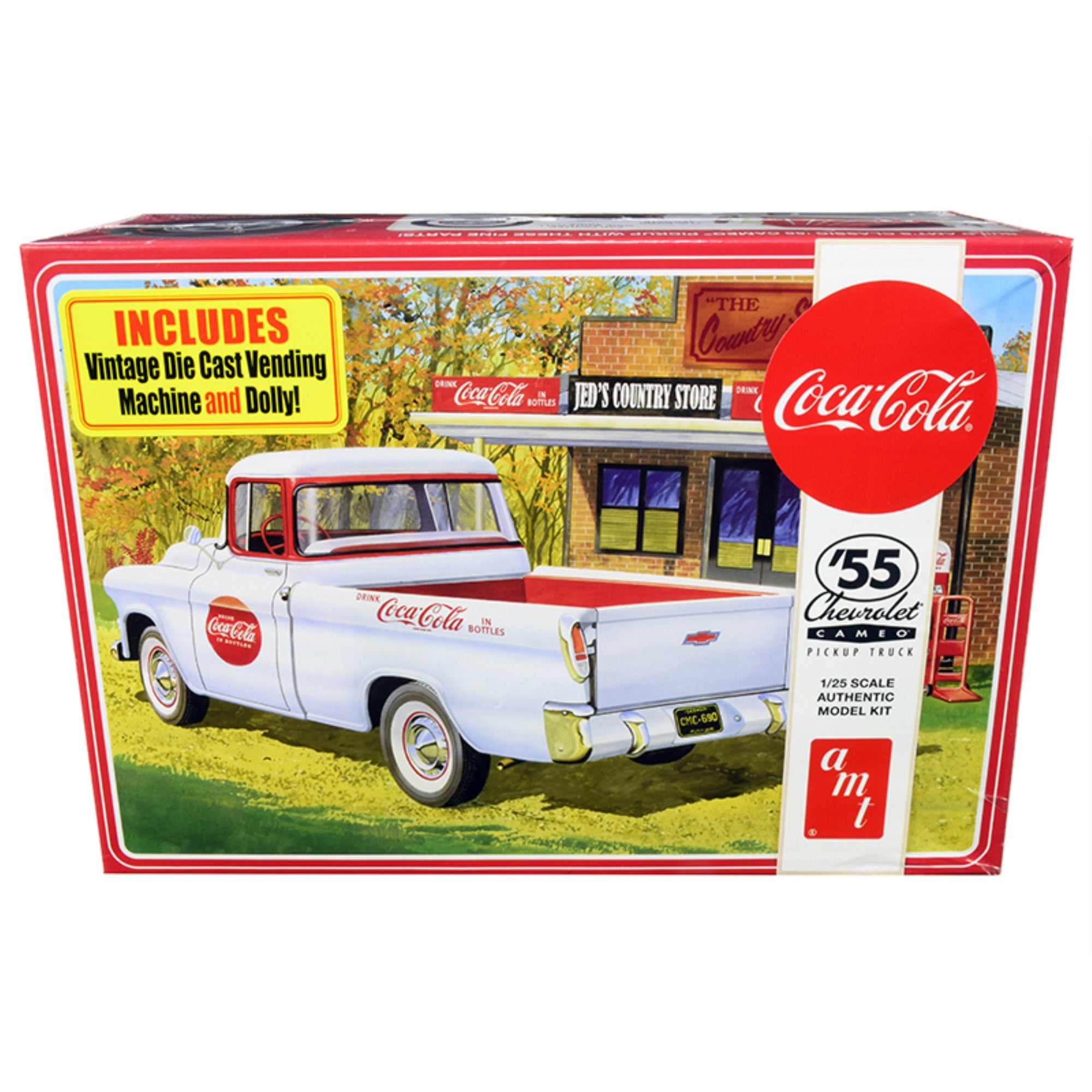 Skill 3 Model Kit 1955 Chevrolet Cameo Pickup Truck 'Coca-Cola' With Vintage Vending Machine And Dolly 1/25 Scale Model By Amt