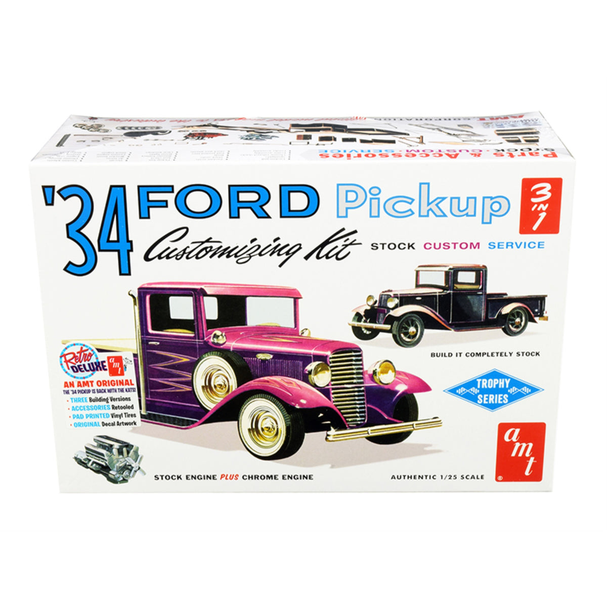Skill 2 Model Kit 1934 Ford Pickup Truck 3 In 1 Kit 'Trophy Series' 1/25 Scale Model By Amt