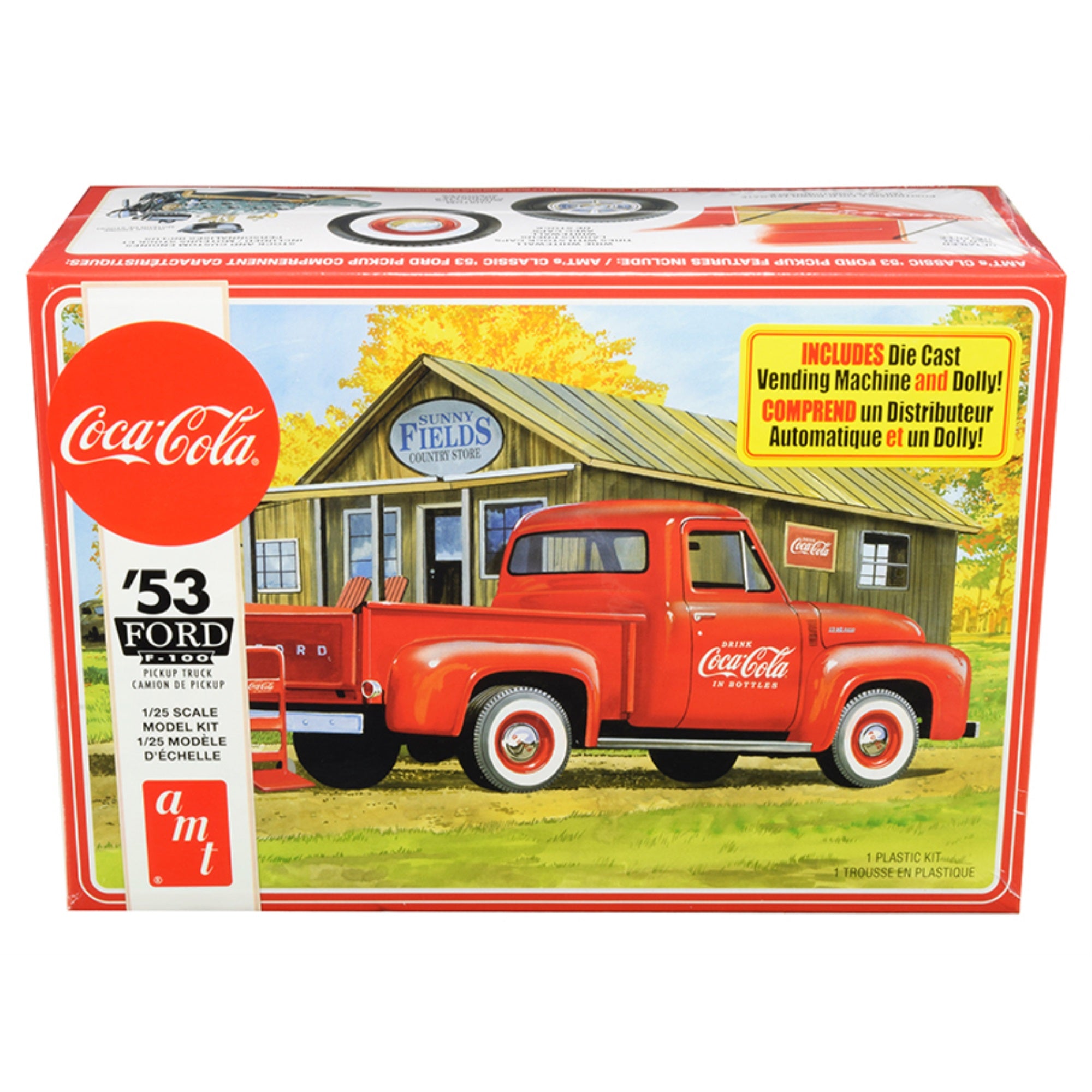 Skill 3 Model Kit 1953 Ford F-100 Pickup Truck 'Coca-Cola' With Vending Machine And Dolly 1/25 Scale Model By Amt