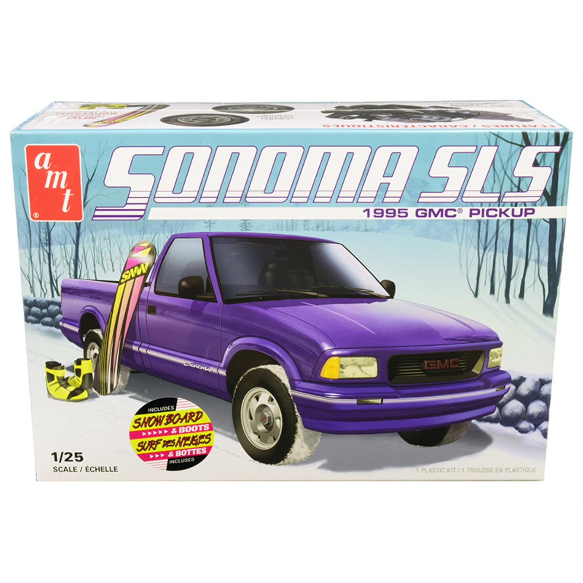 Skill 2 Model Kit 1995 Gmc Sonoma Sls Pickup Truck With Snowboard And Boots 1/25 Scale Model By Amt