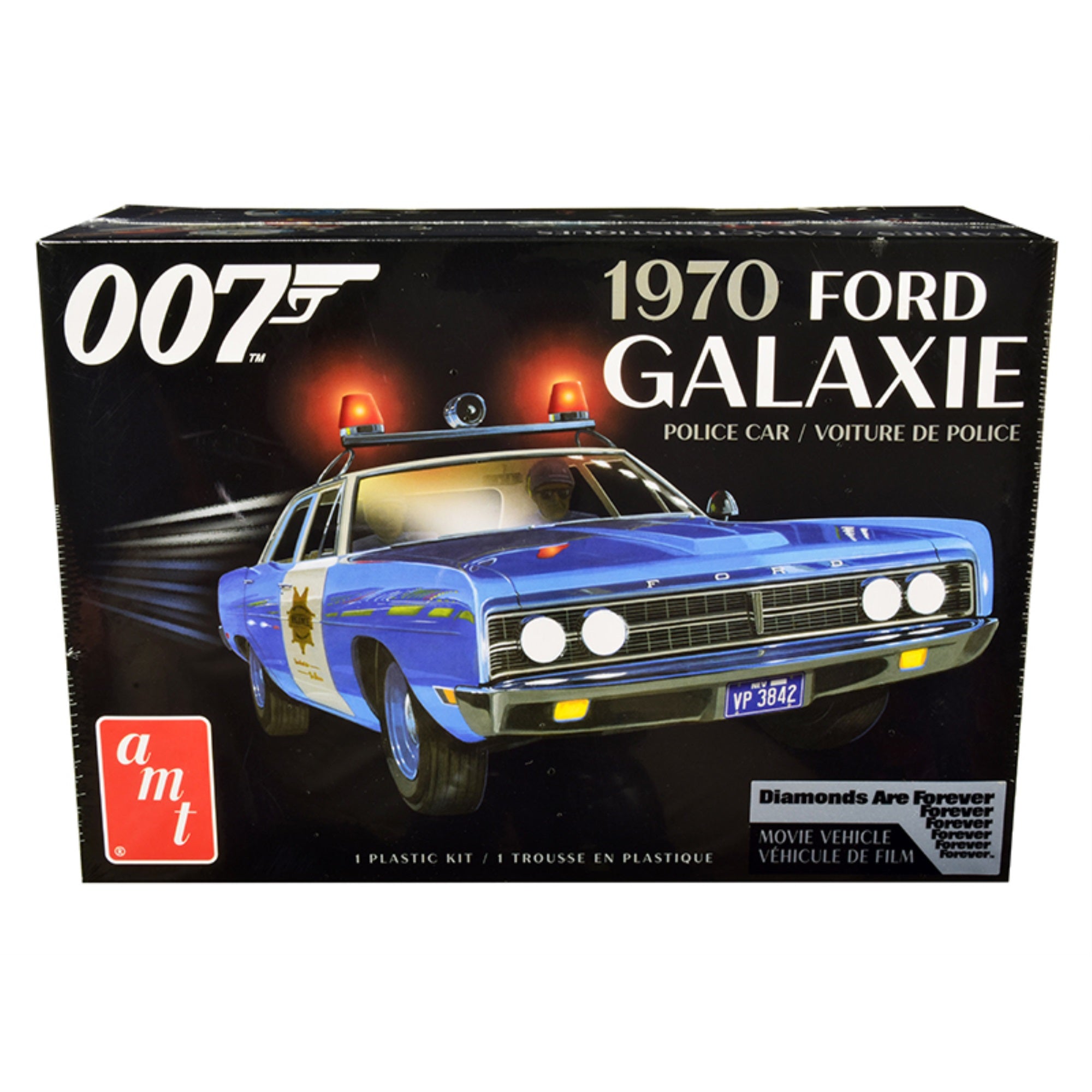 Skill 2 Model Kit 1970 Ford Galaxie Police Car 'Las Vegas Metropolitan Police Dept' 'Diamonds Are Forever' (1971) Movie (7Th In The James Bond 007 Series) 1/25 Scale Model By Amt