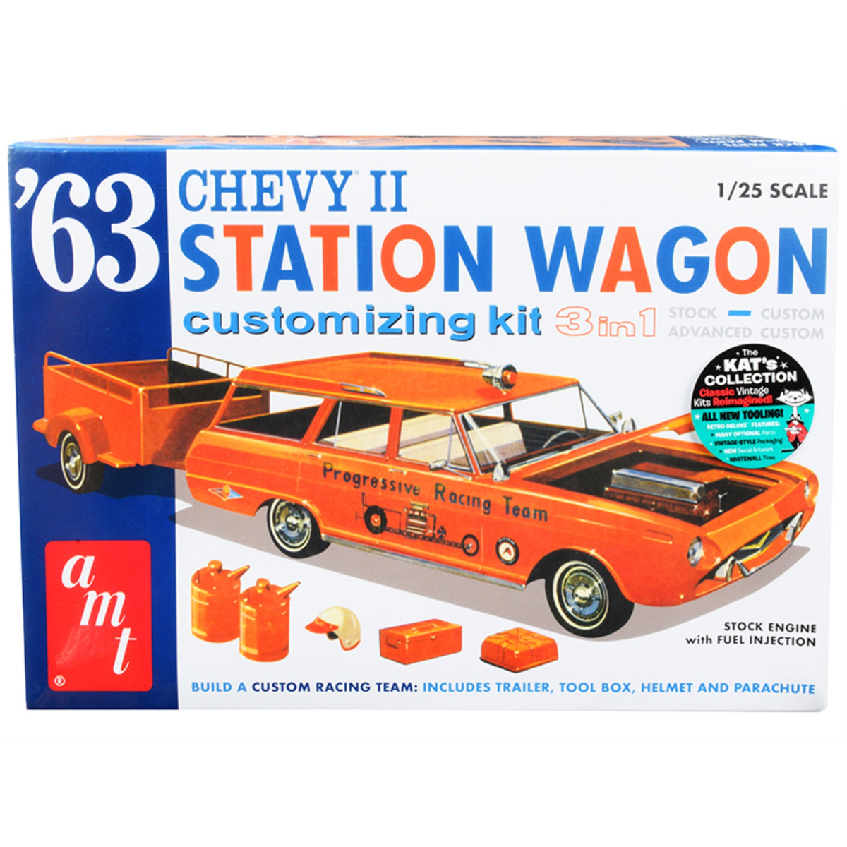 Skill 2 Model Kit 1963 Chevrolet Ii Station Wagon With Trailer 3-In-1 Kit 1/25 Scale Model By Amt