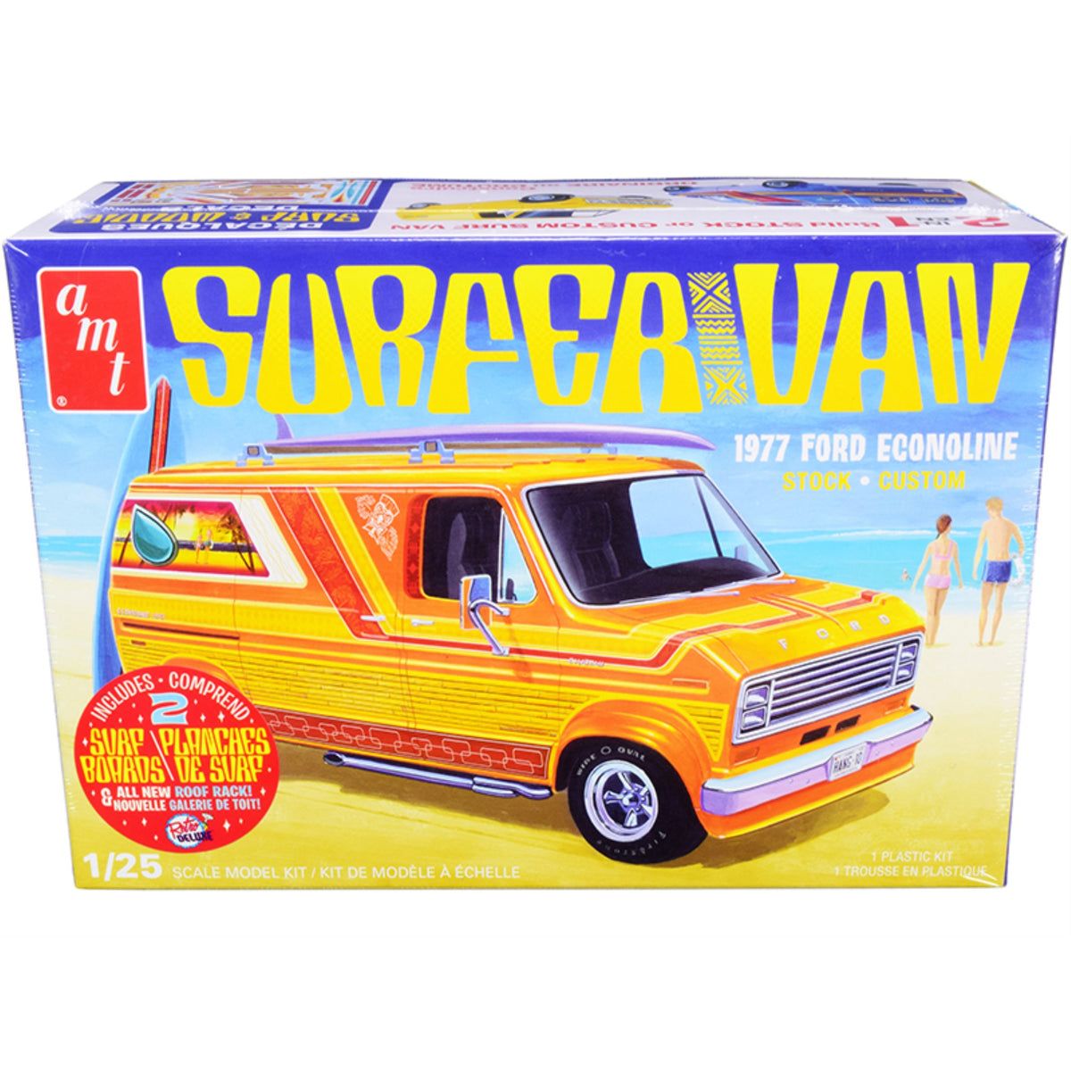 Skill 2 Model Kit 1977 Ford Econoline Surfer Van With Two Surfboards 2-In-1 Kit 1/25 Scale Model By Amt