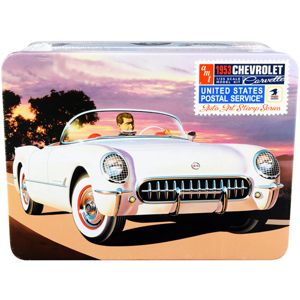 Skill 2 Model Kit 1953 Chevrolet Corvette 'Usps' (United States Postal Service) Themed Collectible Tin 1/25 Scale Model By Amt