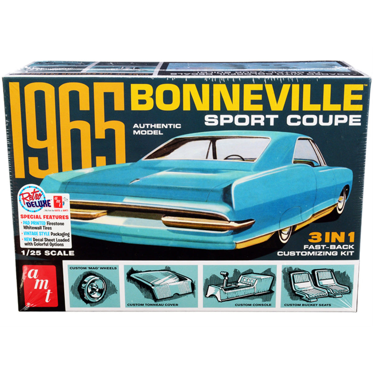 Skill 2 Model Kit 1965 Pontiac Bonneville Sport Coupe 3-In-1 Kit 1/25 Scale Model By Amt