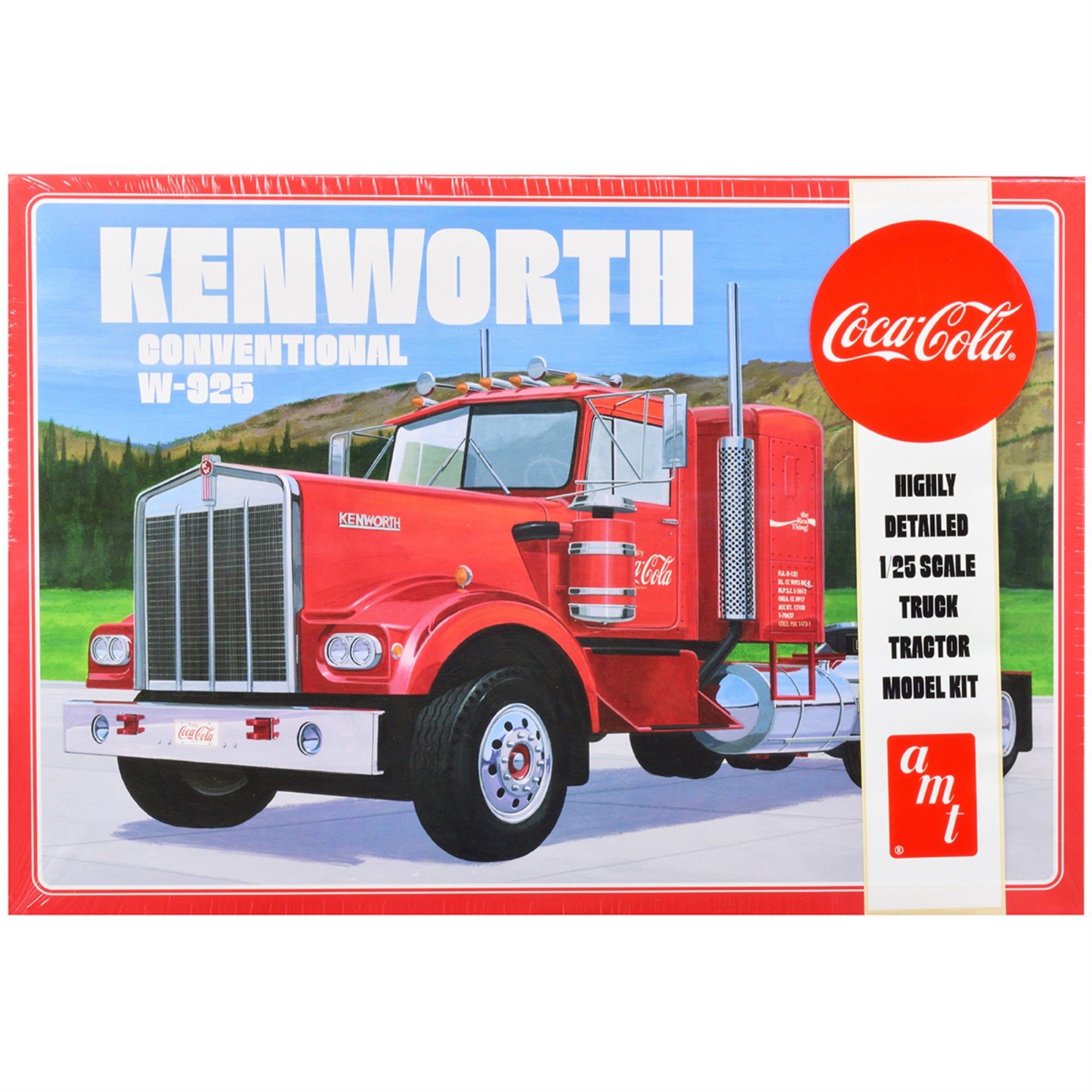 Skill 3 Model Kit Kenworth Conventional W-925 Tractor Truck 'Coca-Cola' 1/25 Scale Model By Amt