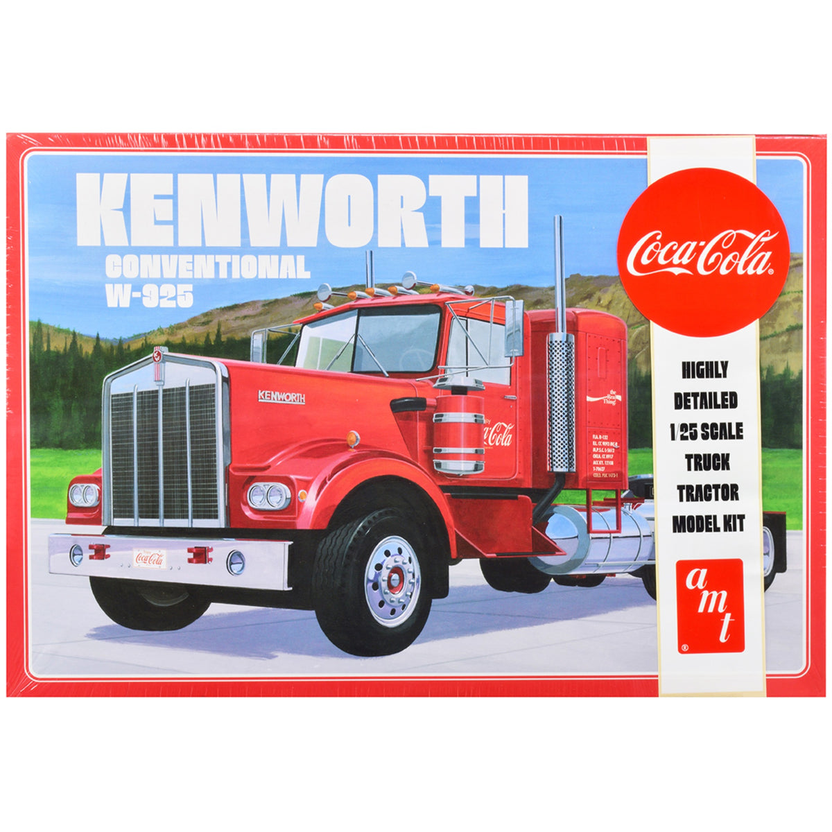 Skill 3 Model Kit Kenworth Conventional W-925 Tractor Truck 'Coca-Cola' 1/25 Scale Model By Amt