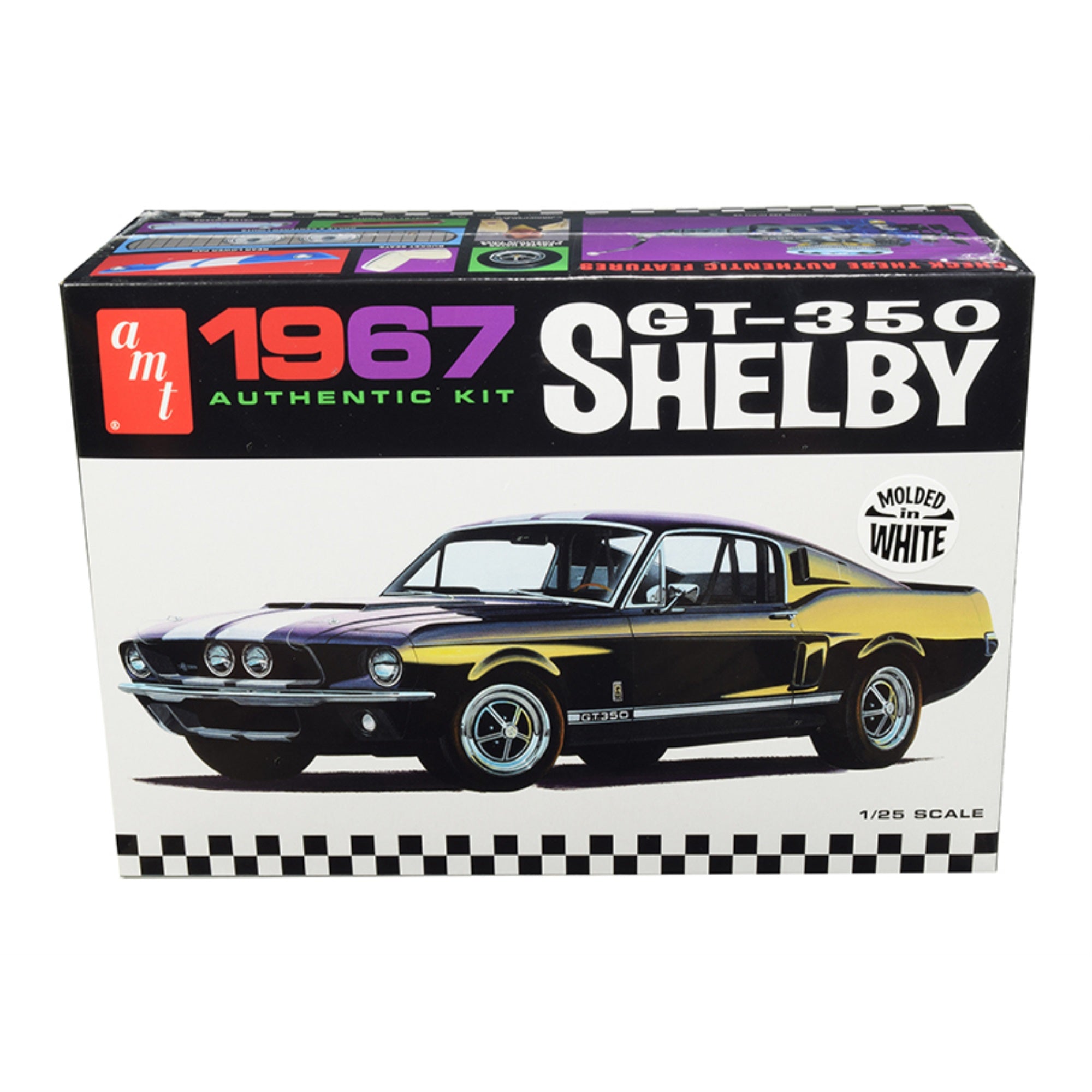 Skill 2 Model Kit 1967 Ford Mustang Shelby Gt350 White 1/25 Scale Model By Amt