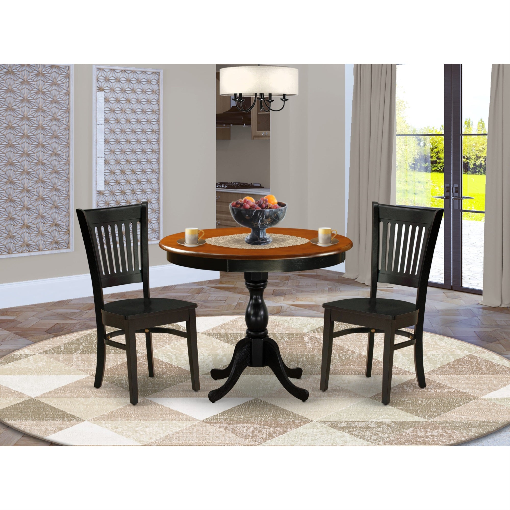 East West Furniture AMVA3-BCH-W 3-Piece Mid Century Dining Set Include a Modern Dining Table and 2 Dining Chairs with Slatted Back - Black Finish