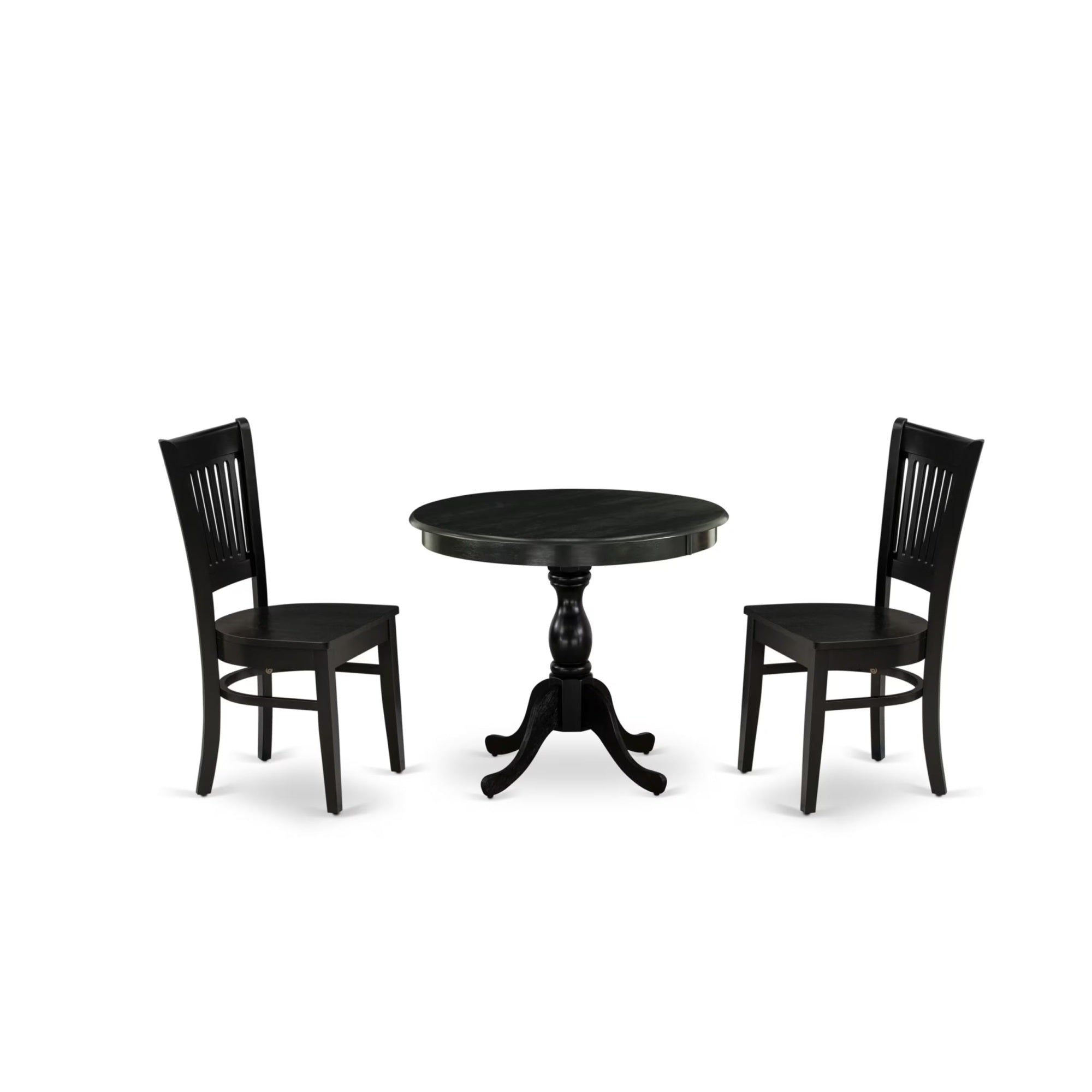Casafoyer Amva3-Blk-W 3 Piece Dining Table Set For Small Spaces Contains A Round Kitchen Table With Pedestal And 2 Dining Chairs, 36X36 Inch, Black