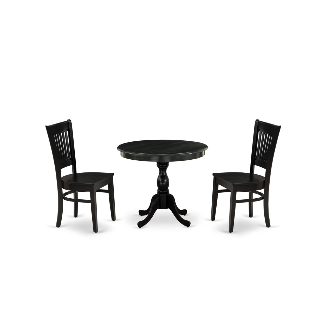 Casafoyer Amva3-Blk-W 3 Piece Dining Table Set For Small Spaces Contains A Round Kitchen Table With Pedestal And 2 Dining Chairs, 36X36 Inch, Black