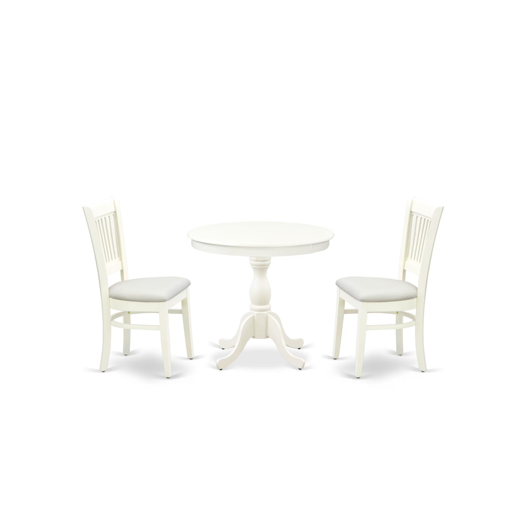 Casafoyer Amva3-Lwh-C 3 Piece Dining Set Contains A Round Kitchen Table With Pedestal And 2 Linen Fabric Dining Room Chairs, 36X36 Inch, Linen White