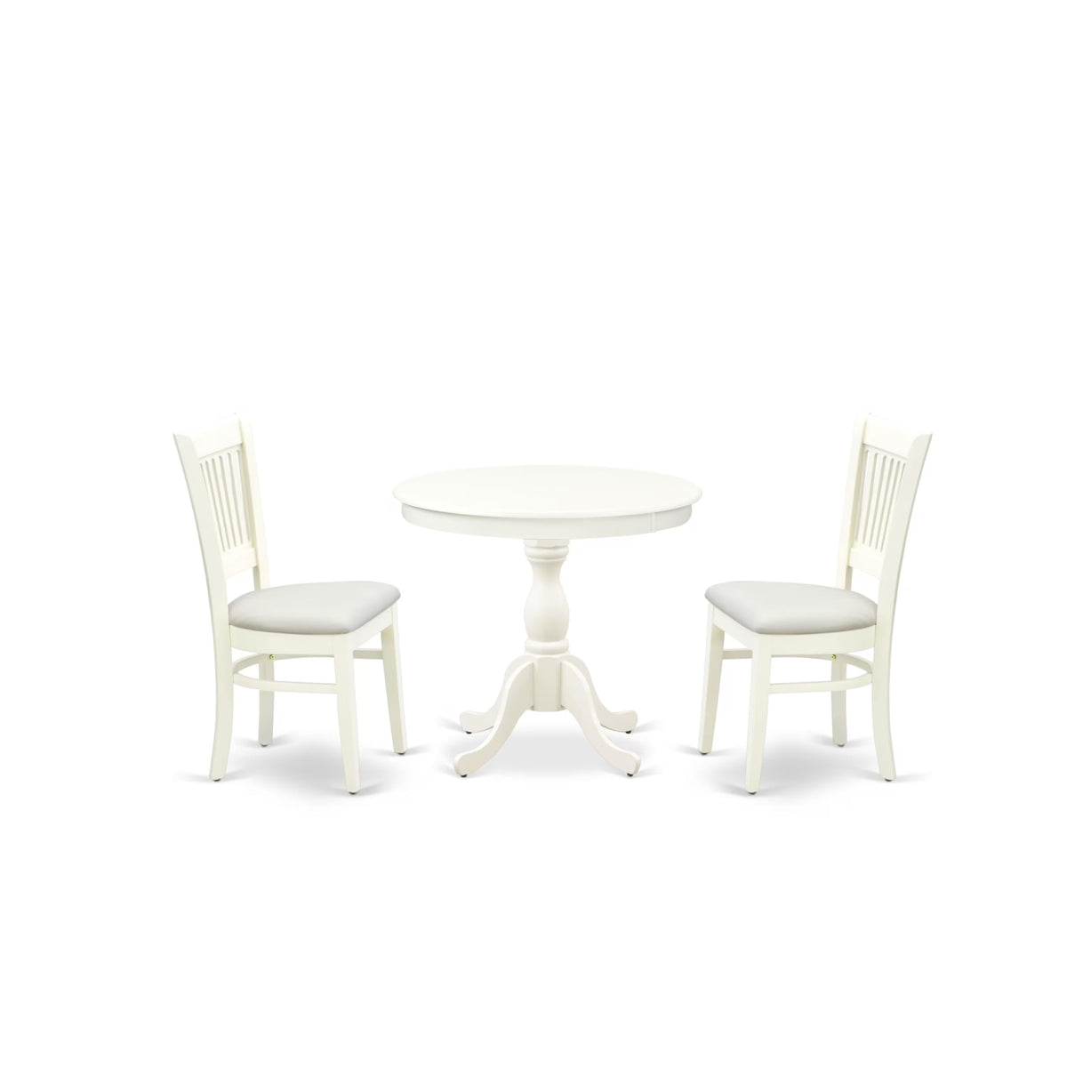 Casafoyer Amva3-Lwh-C 3 Piece Dining Set Contains A Round Kitchen Table With Pedestal And 2 Linen Fabric Dining Room Chairs, 36X36 Inch, Linen White