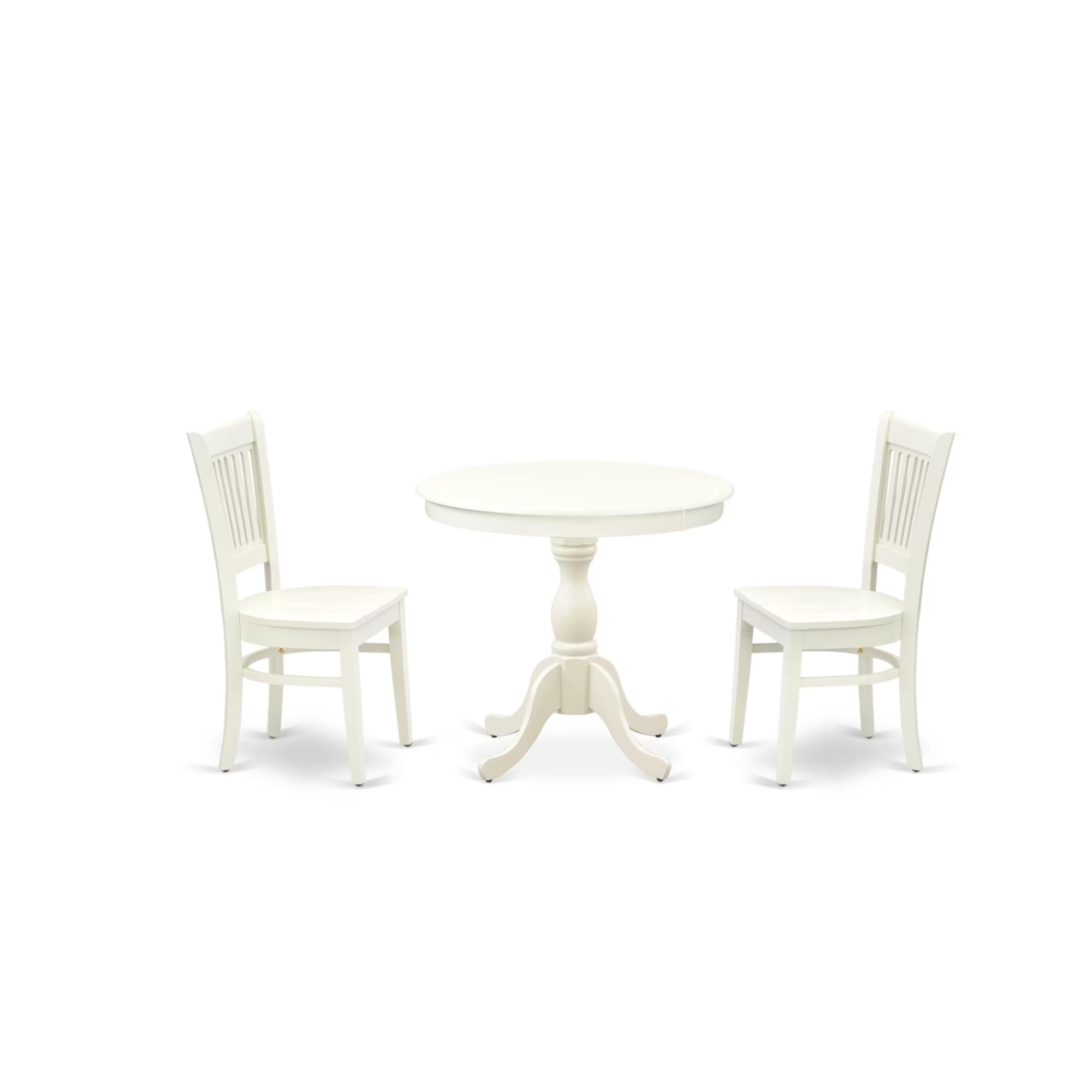 Casafoyer Amva3-Lwh-W 3 Piece Kitchen Table Set For Small Spaces Contains A Round Dining Room Table With Pedestal And 2 Dining Chairs, 36X36 Inch, Linen White