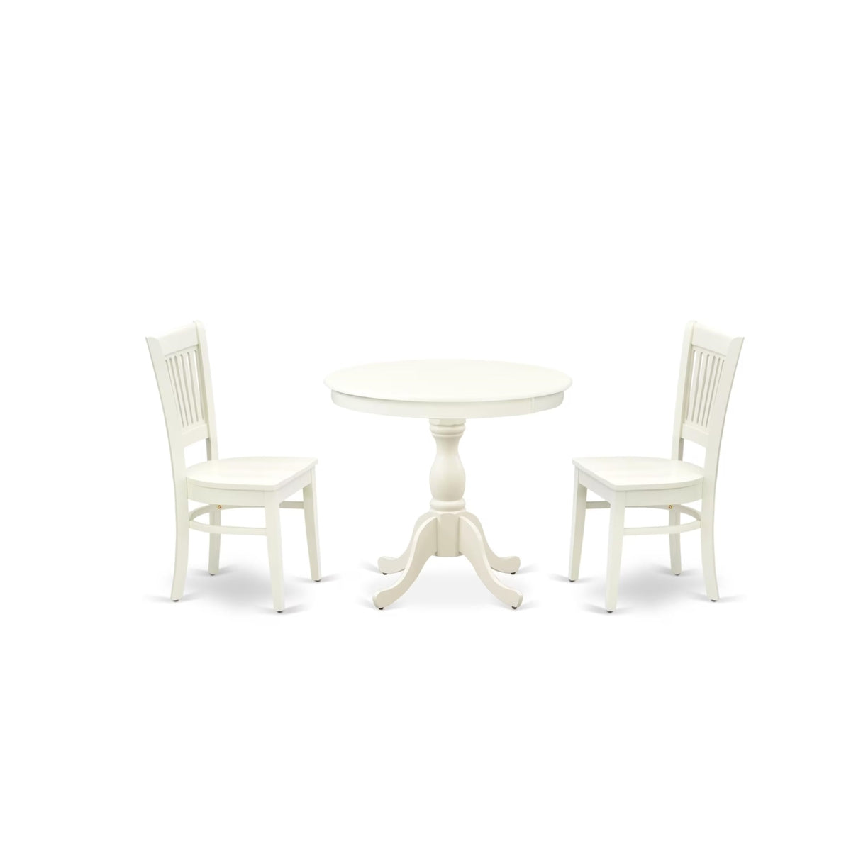 Casafoyer Amva3-Lwh-W 3 Piece Kitchen Table Set For Small Spaces Contains A Round Dining Room Table With Pedestal And 2 Dining Chairs, 36X36 Inch, Linen White