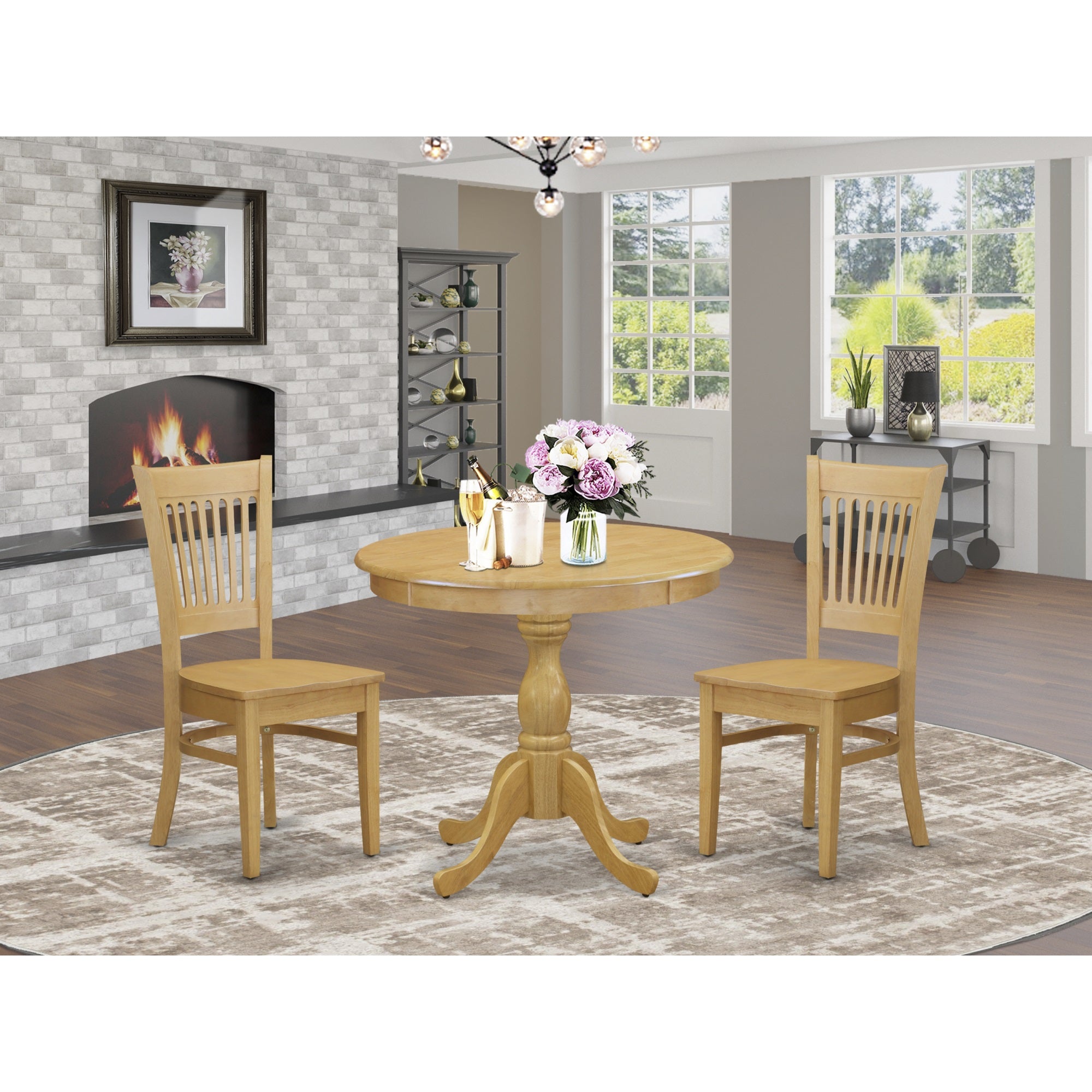 East West Furniture Amva3-Oak-W 3 Piece Dining Set Includes 1 Wood Dining Table And 2 Oak Mid Century Chair With Slatted Back - Oak Finish
