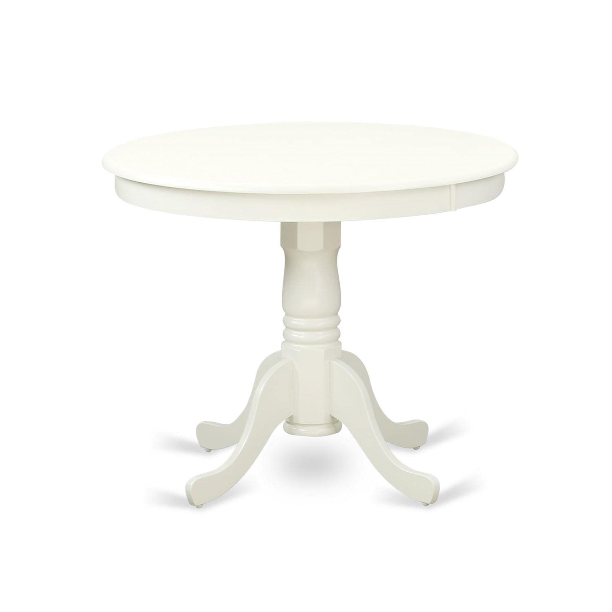 Ergode Amva5-Lwh-C, 5-Piece Kitchen Table Set, 4 Modern Chairs, 1 Wooden Dining Table, Linen Fabric Seat, Slatted Chair Back, Round Tabletop, Sturdy Pedestal Legs, Easy Assembly, Asian Solid Wood, Linen White Color, 36X36 Inch