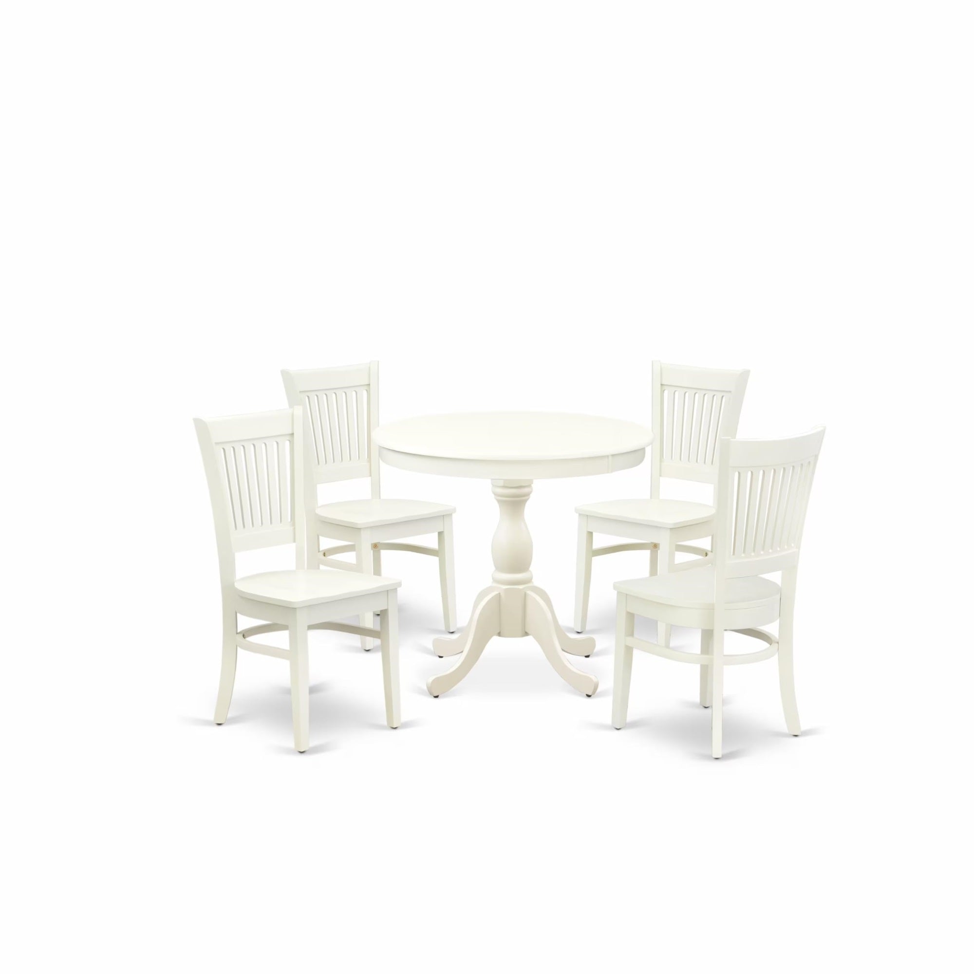 Casafoyer Amva5-Lwh-W 5 Piece Kitchen Table & Chairs Set Includes A Round Dining Room Table With Pedestal And 4 Dining Chairs, 36X36 Inch, Linen White