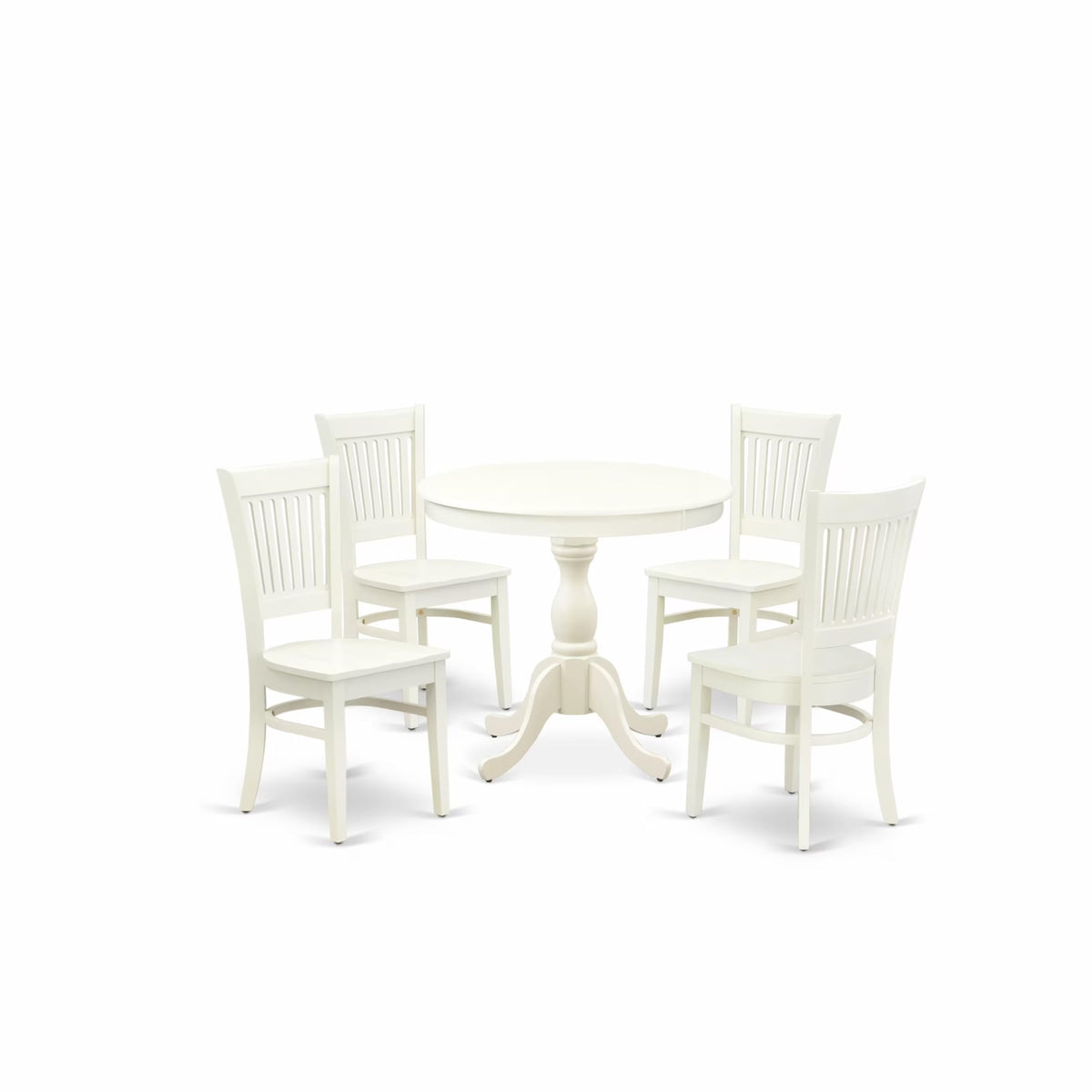 Casafoyer Amva5-Lwh-W 5 Piece Kitchen Table & Chairs Set Includes A Round Dining Room Table With Pedestal And 4 Dining Chairs, 36X36 Inch, Linen White
