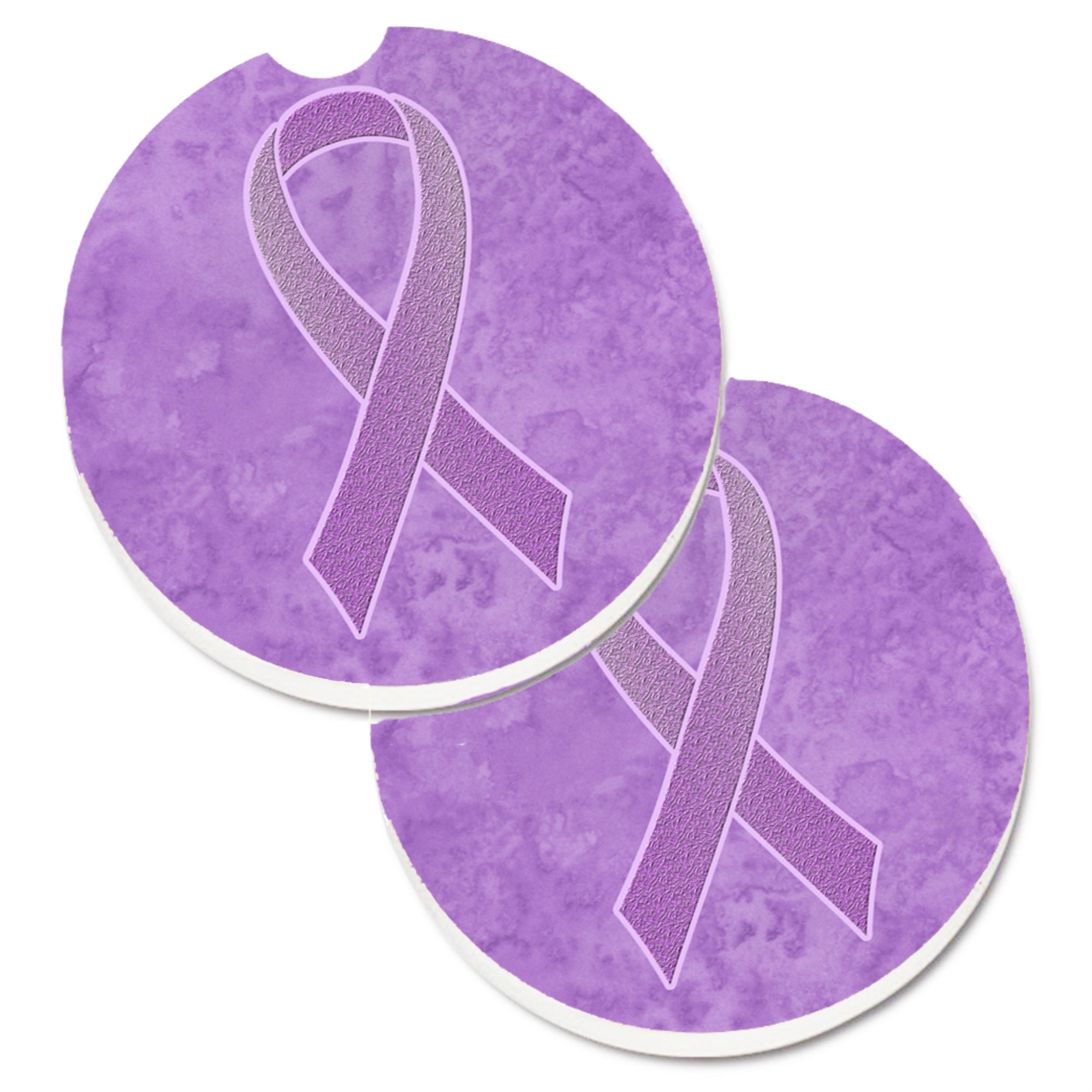 Caroline'S Treasures Lavender Ribbon For All Cancer Awareness Set Of 2 Cup Holder Car Coasters An1200Carc, 2.56, Multicolor