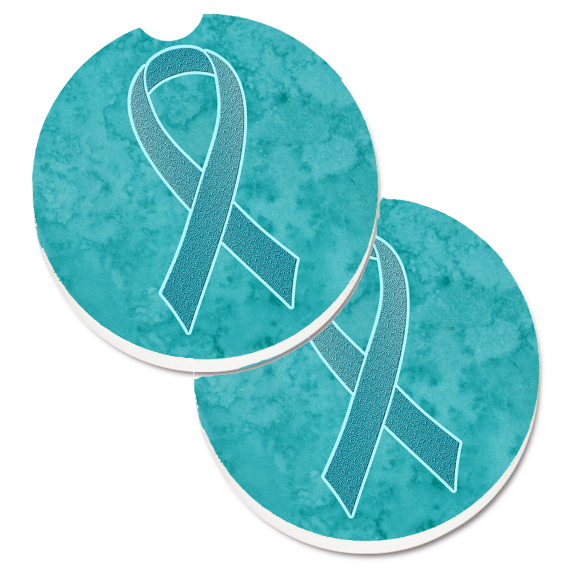 Caroline'S Treasures Teal Ribbon For Ovarian Cancer Awareness Set Of 2 Cup Holder Car Coasters An1201Carc, 2.56, Multicolor