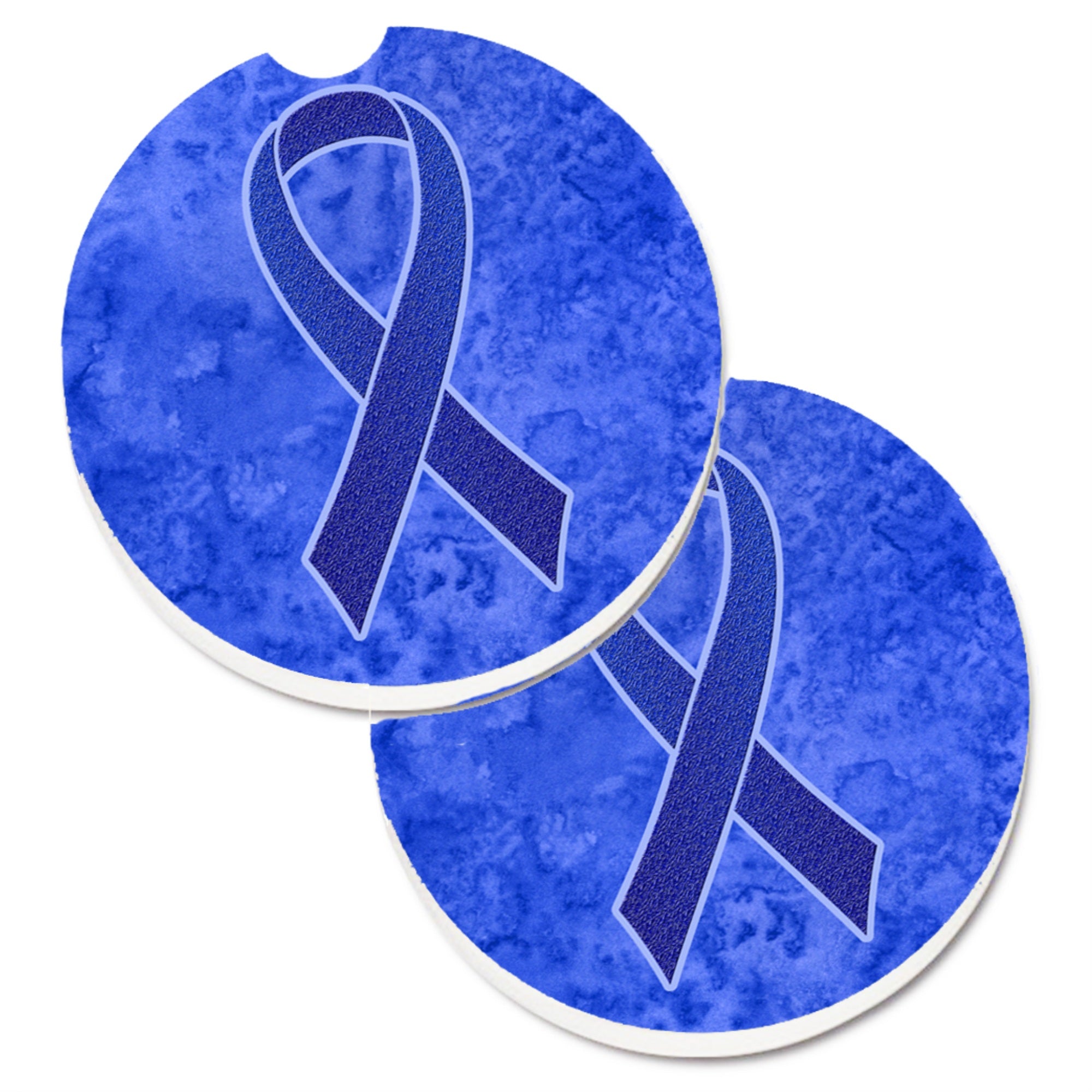 Caroline'S Treasures Dark Blue Ribbon For Colon Cancer Awareness Set Of 2 Cup Holder Car Coasters An1202Carc, 2.56, Multicolor