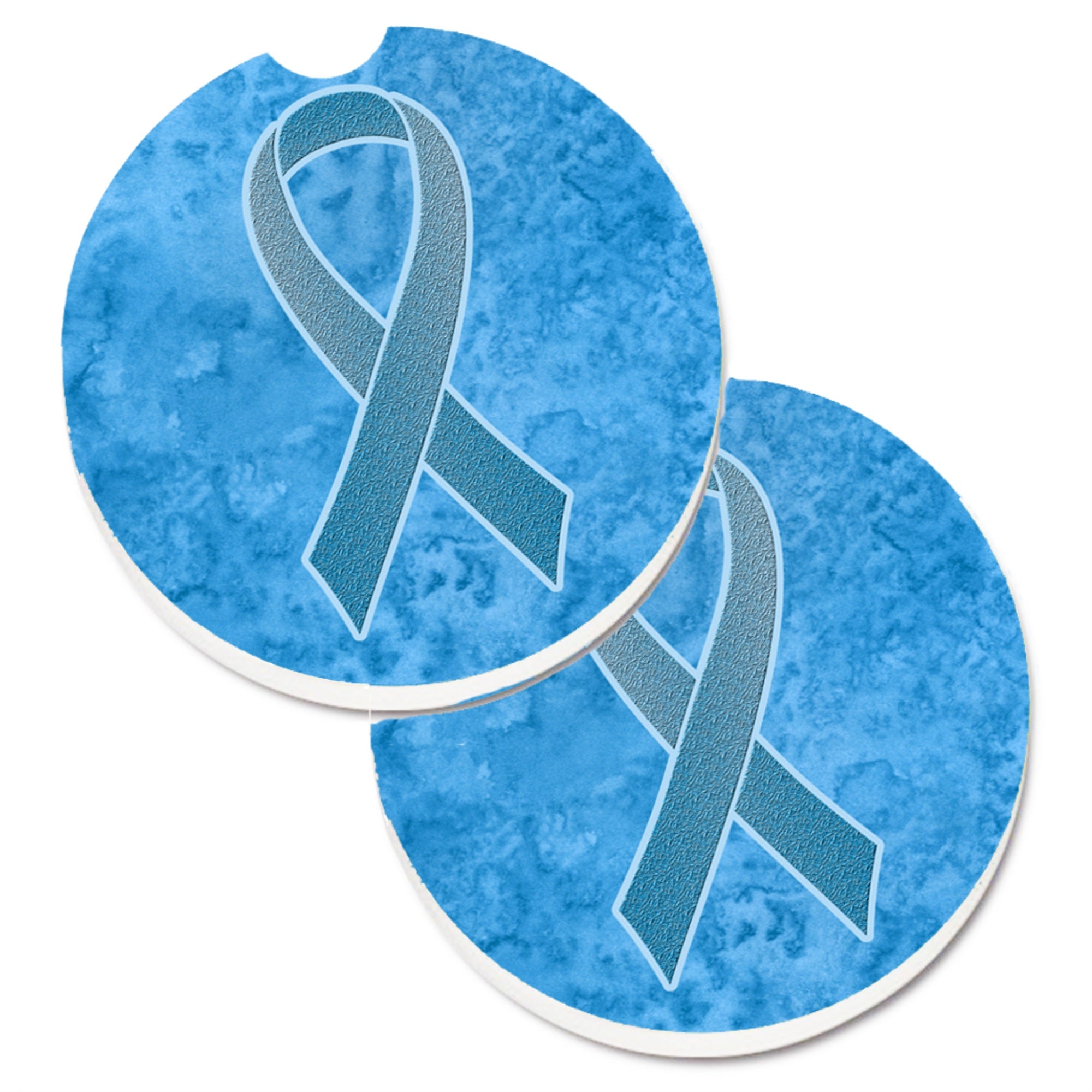 Caroline'S Treasures Blue Ribbon For Prostate Cancer Awareness Set Of 2 Cup Holder Car Coasters An1206Carc, 2.56, Multicolor