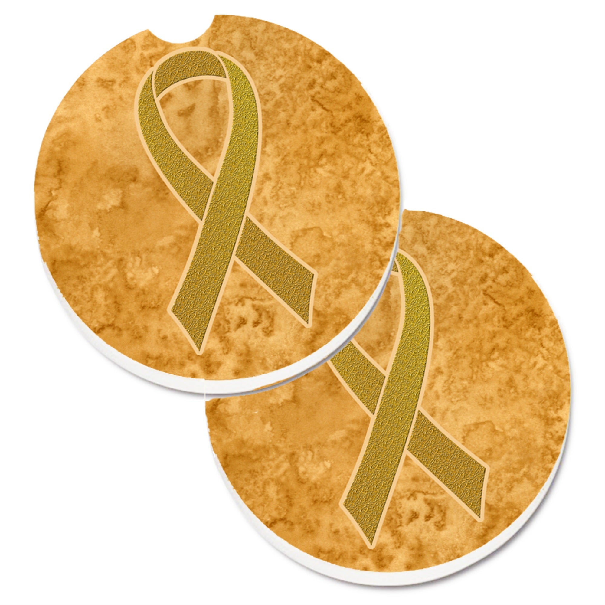 Caroline'S Treasures Gold Ribbon For Childhood Cancers Awareness Set Of 2 Cup Holder Car Coasters An1209Carc, 2.56, Multicolor