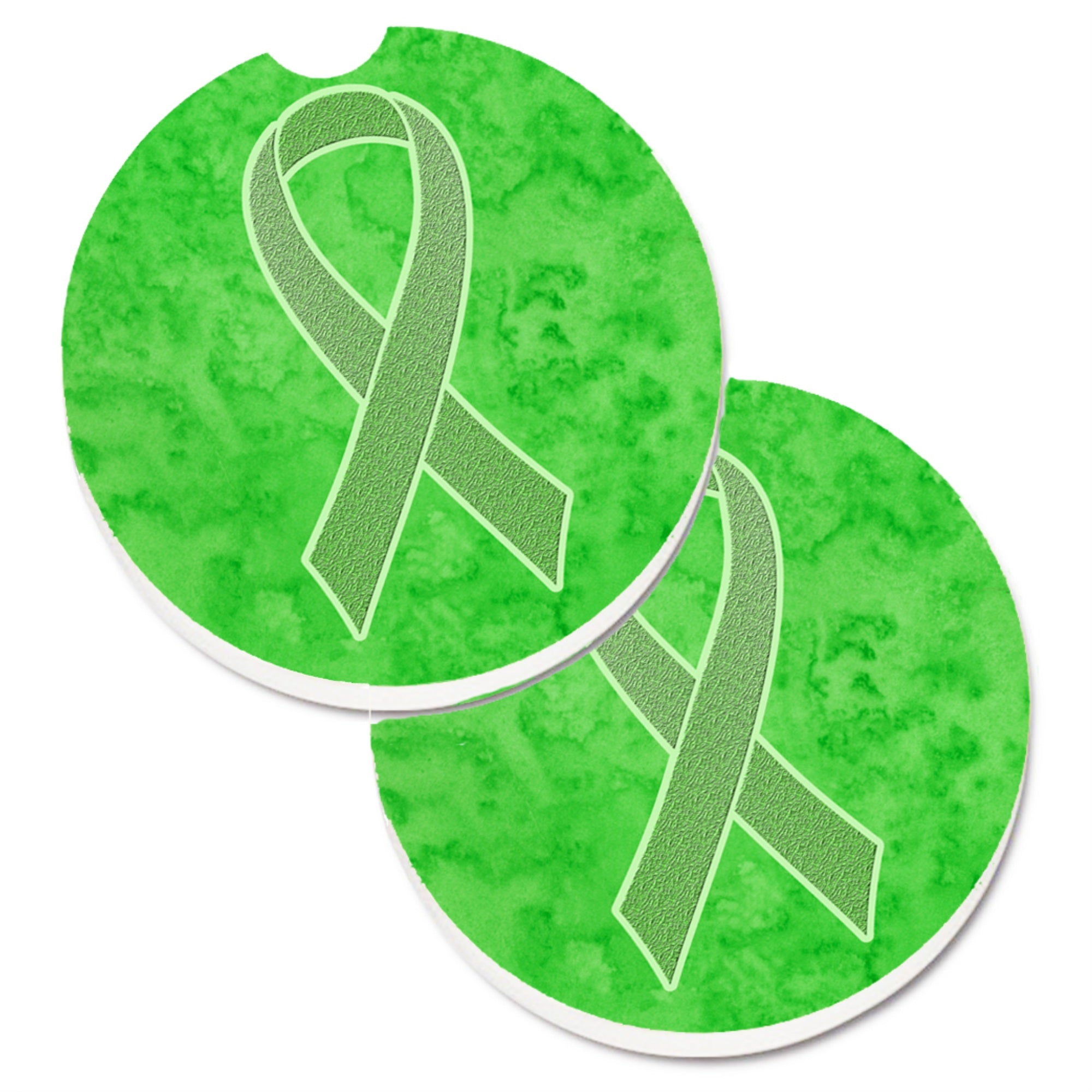 Caroline'S Treasures Lime Green Ribbon For Lymphoma Cancer Awareness Set Of 2 Cup Holder Car Coasters An1212Carc, 2.56, Multic