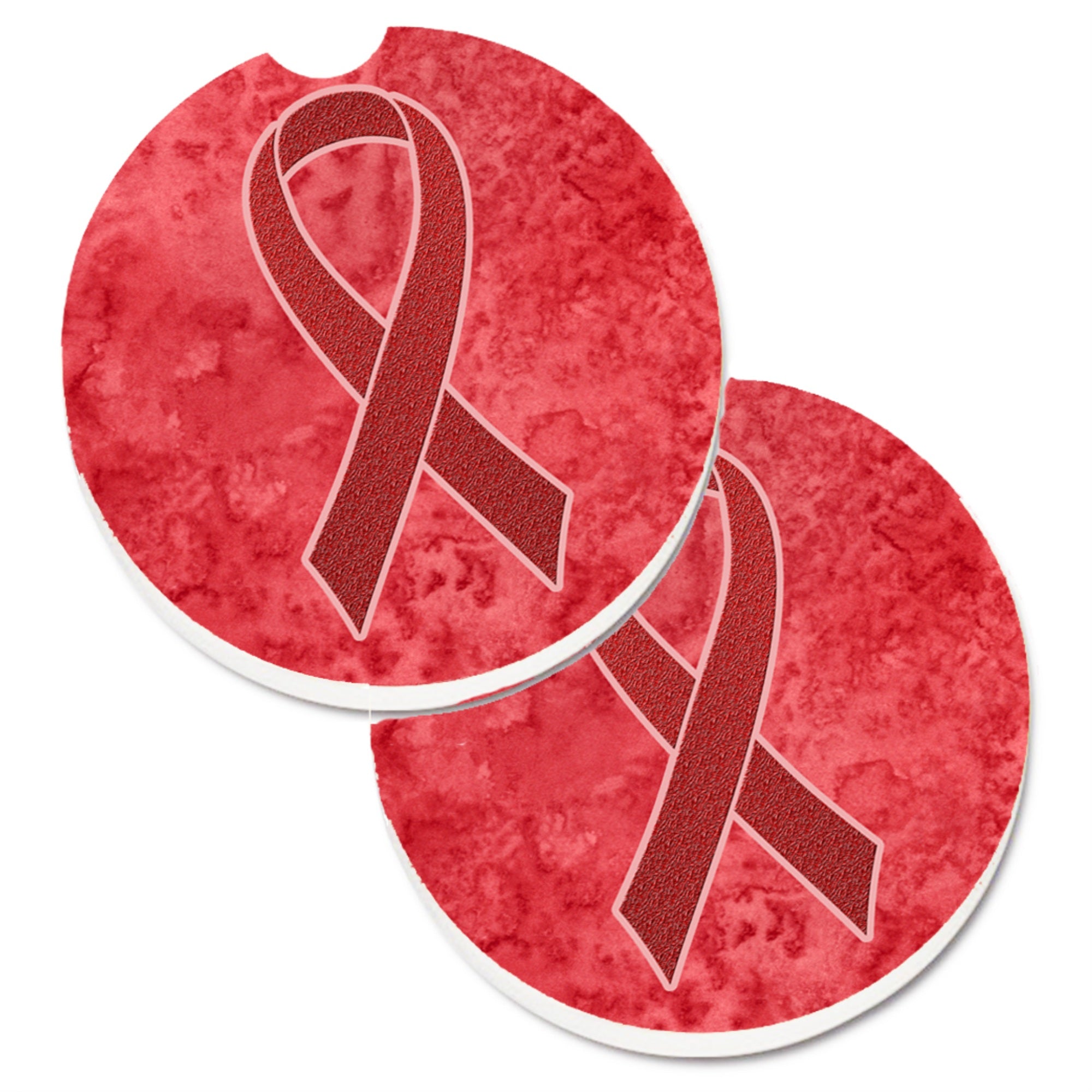 Caroline'S Treasures Red Ribbon For Aids Awareness Set Of 2 Cup Holder Car Coasters An1213Carc, 2.56, Multicolor