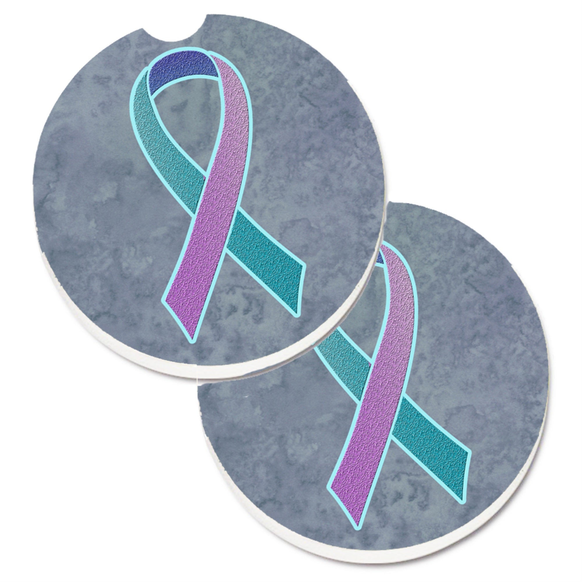Caroline'S Treasures Teal, Pink & Blue Ribbon For Thyroid Cancer Awareness Set Of 2 Cup Holder Car Coasters An1217Carc, 2.56,