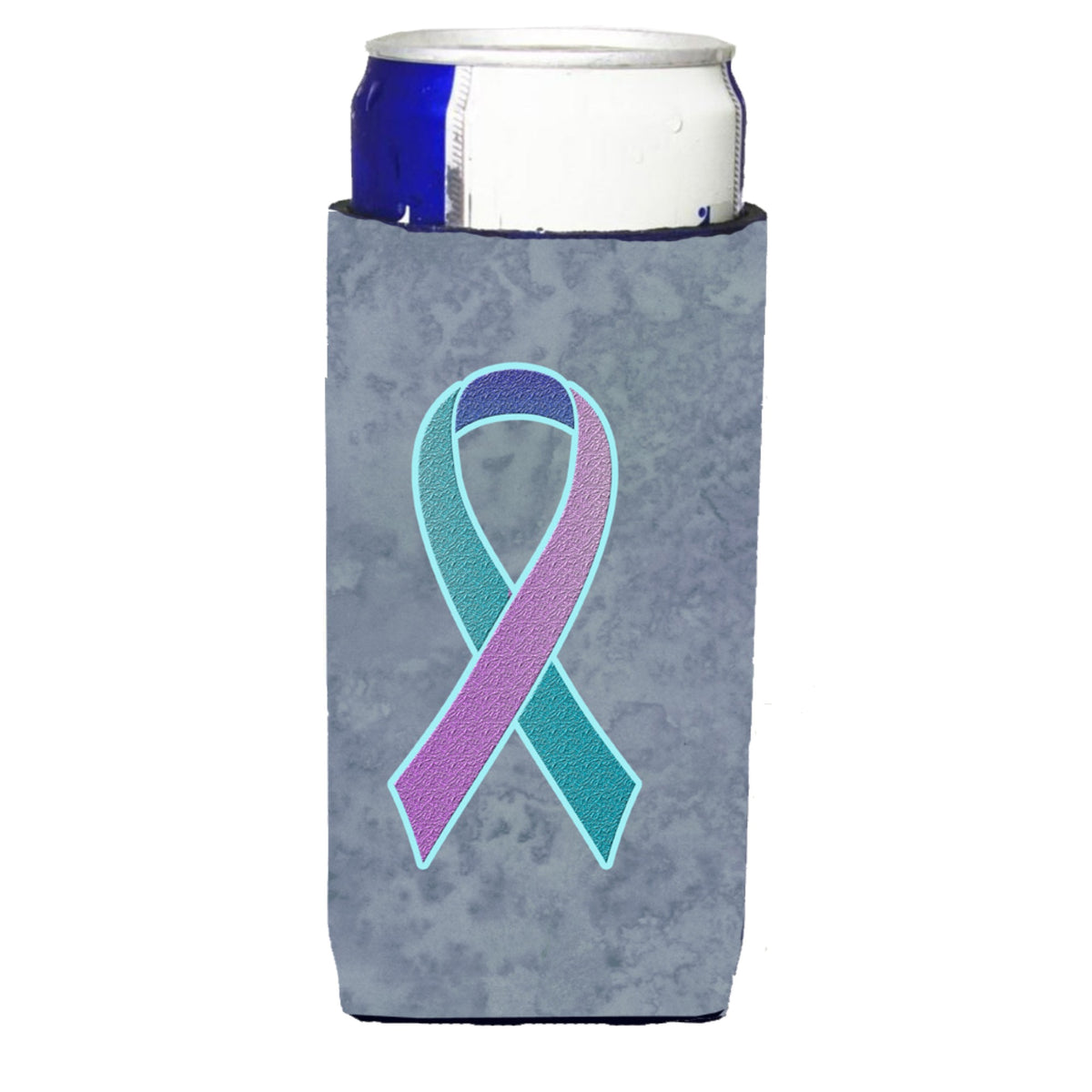 Teal, Pink And Blue Ribbon For Thyroid Cancer Awareness Ultra Beverage Insulators For Slim Cans An1217Muk