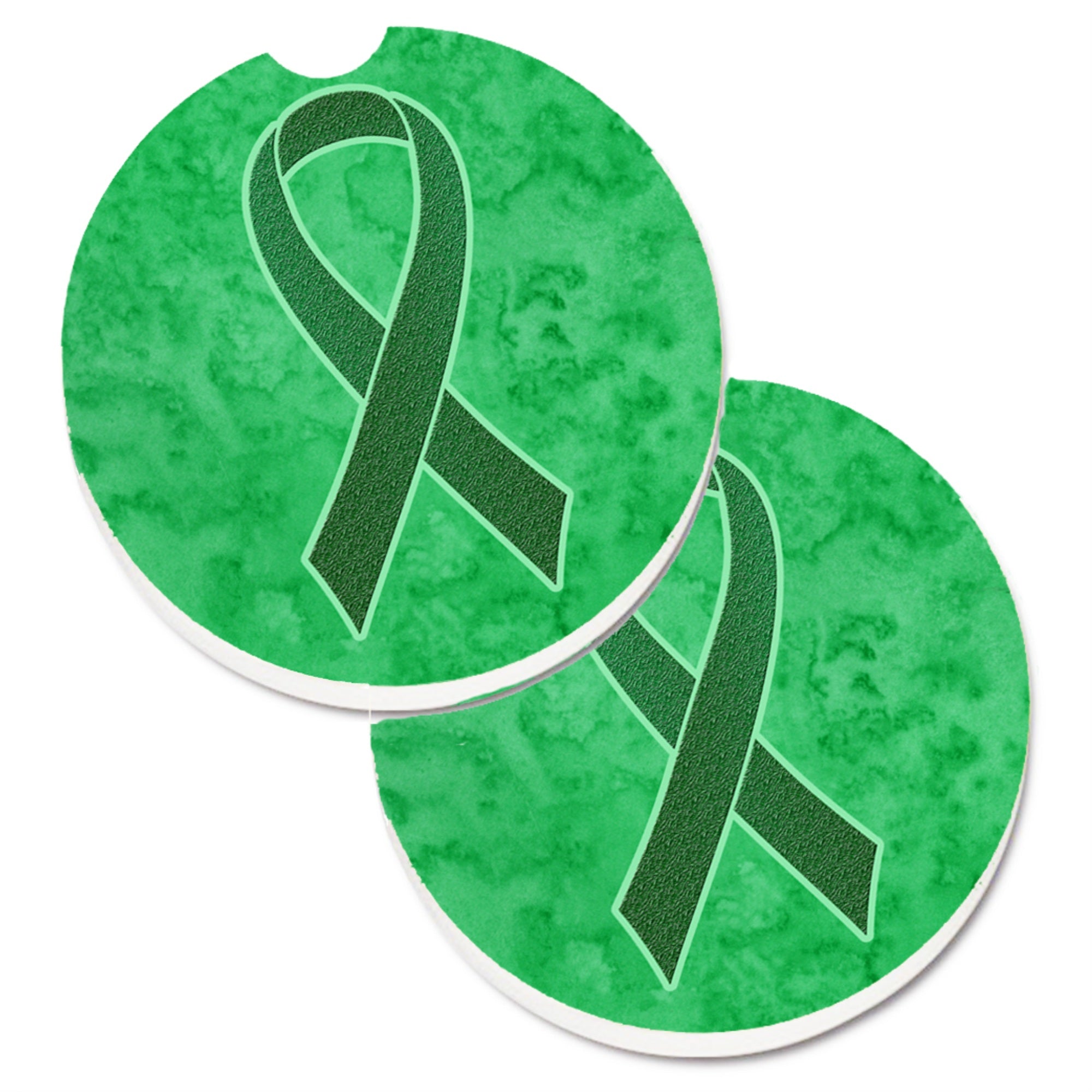Caroline'S Treasures Kelly Green Ribbon For Kidney Cancer Awareness Set Of 2 Cup Holder Car Coasters An1220Carc, 2.56, Multico