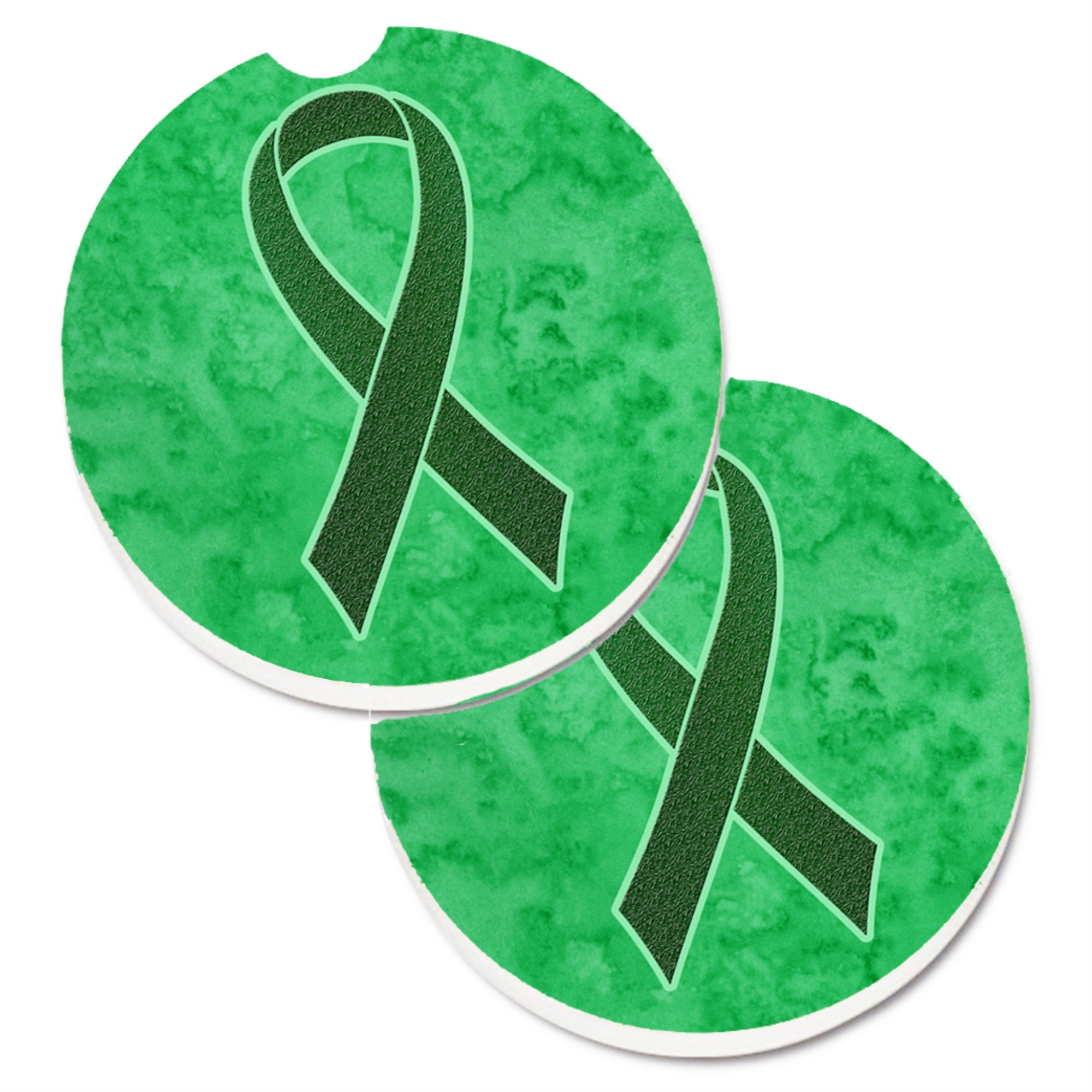 Caroline'S Treasures Emerald Green Ribbon For Liver Cancer Awareness Set Of 2 Cup Holder Car Coasters An1221Carc, 2.56, Multic