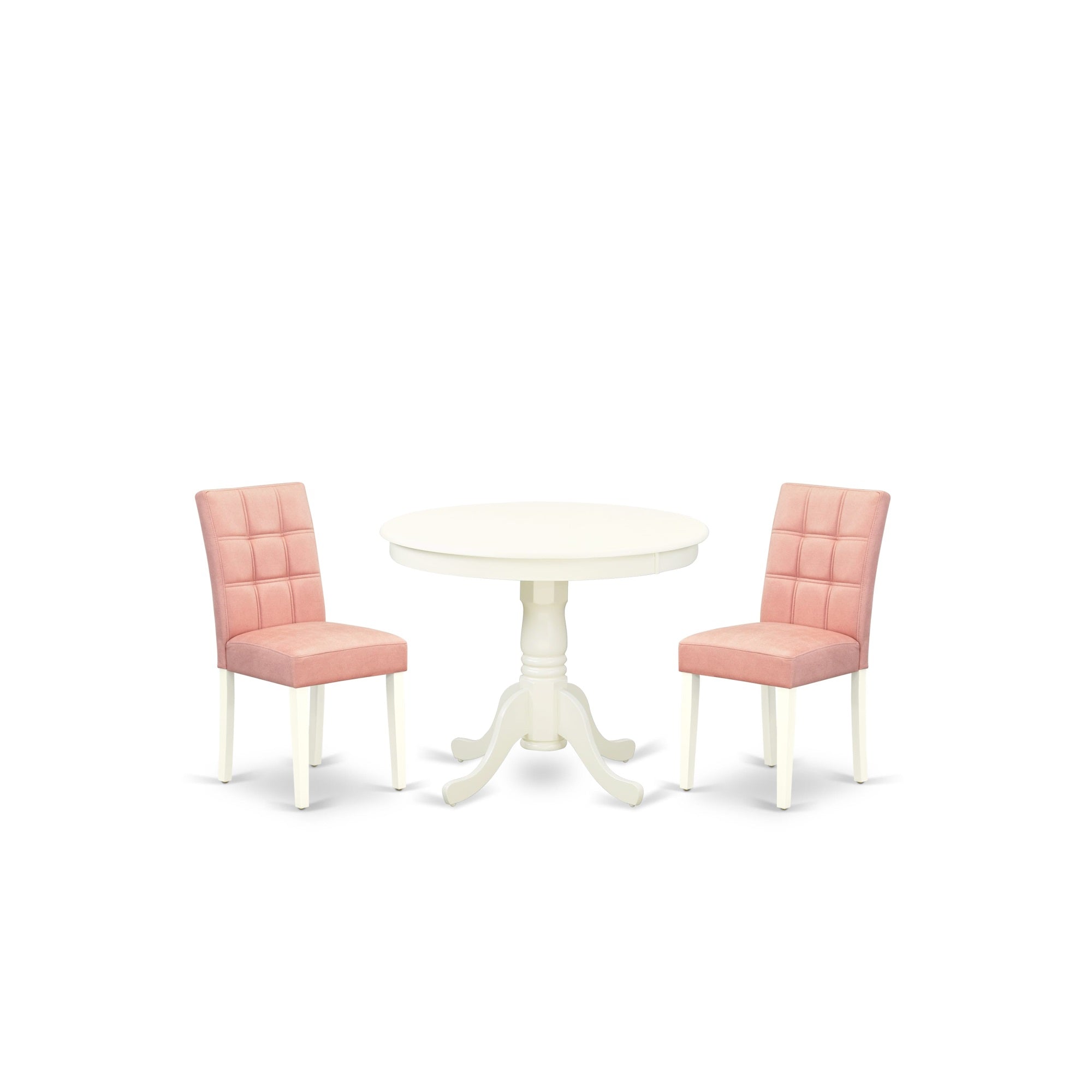 East West Furniture Anas3-Lwh-42 3 Piece Dining Table Set Consists A Wood Table And 2 Beige Red Faux Leather Mid-Century Dining Chairs With Stylish Back- Linen White Finish