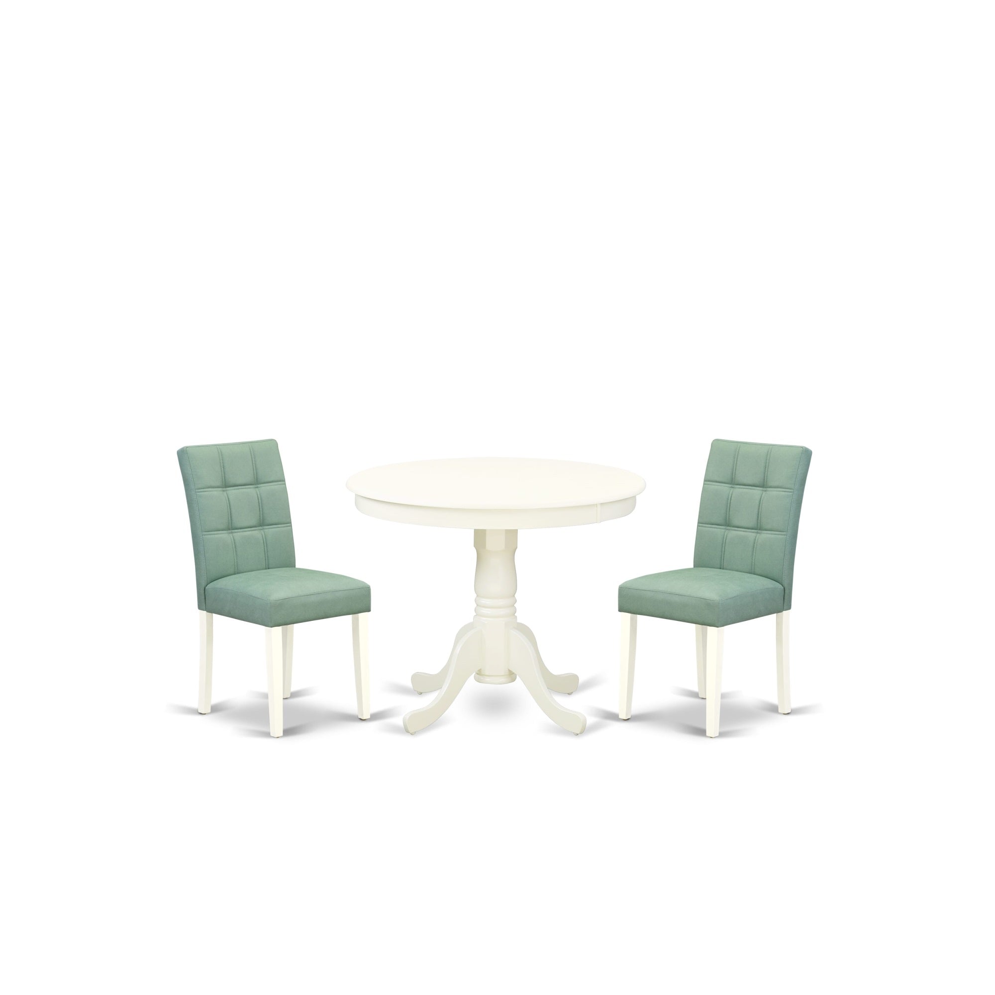 East West Furniture Anas3-Lwh-43 3 Piece Dining Table Set Consists A Dinner Table And 2 Willow Green Linen White Faux Leather Parson Kitchen Chairs With Stylish Back- Linen White Finish