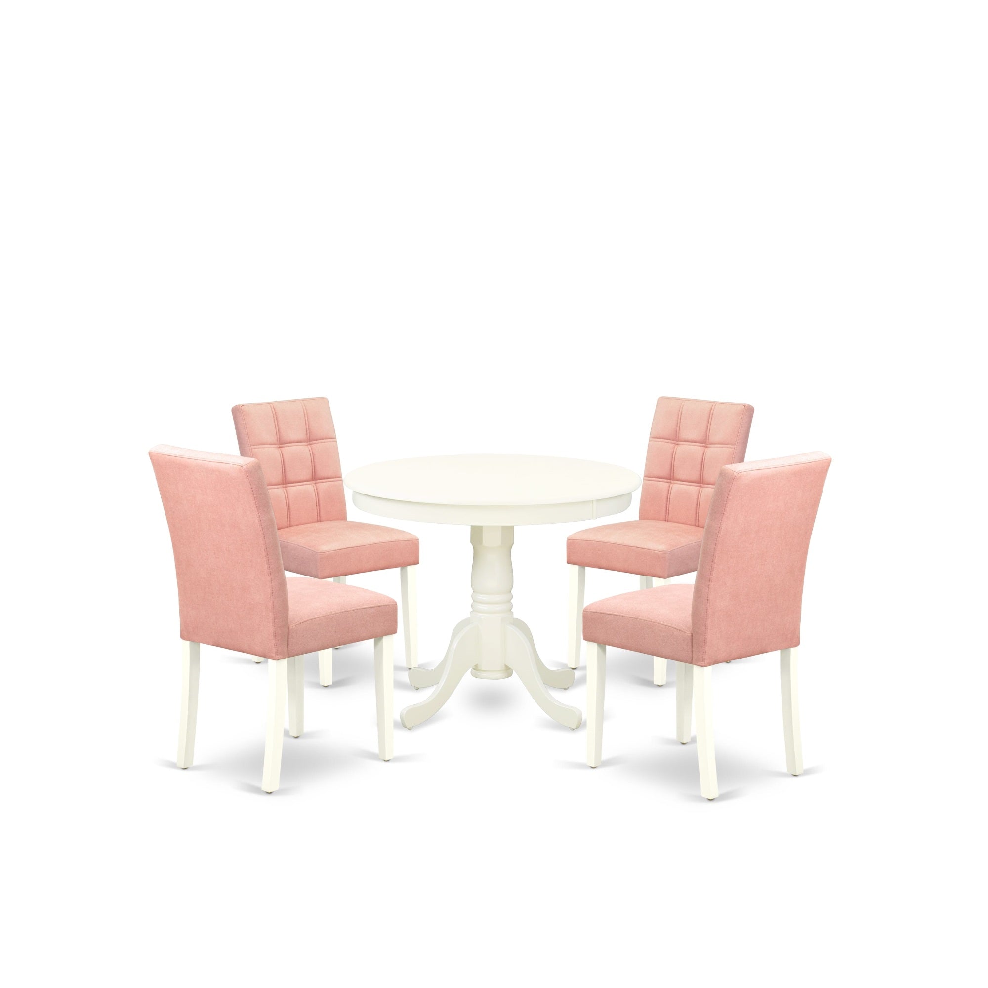 East West Furniture Anas5-Lwh-42 5 Piece Dinner Table Set Contain A Dining Table And 4 Beige Red Faux Leather Wooden Chairs With Stylish Back- Linen White Finish